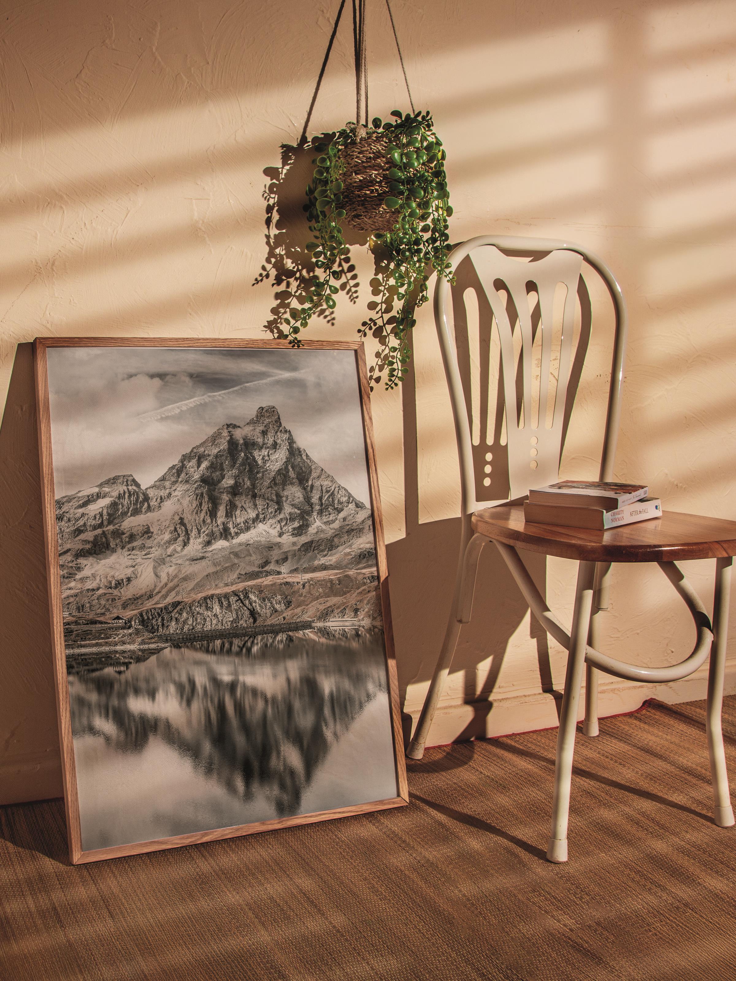 Rustic Çerçevesiz Poster, İskandinav Siyah Beyaz Poster, NO:487 Dağ Fotoğraf