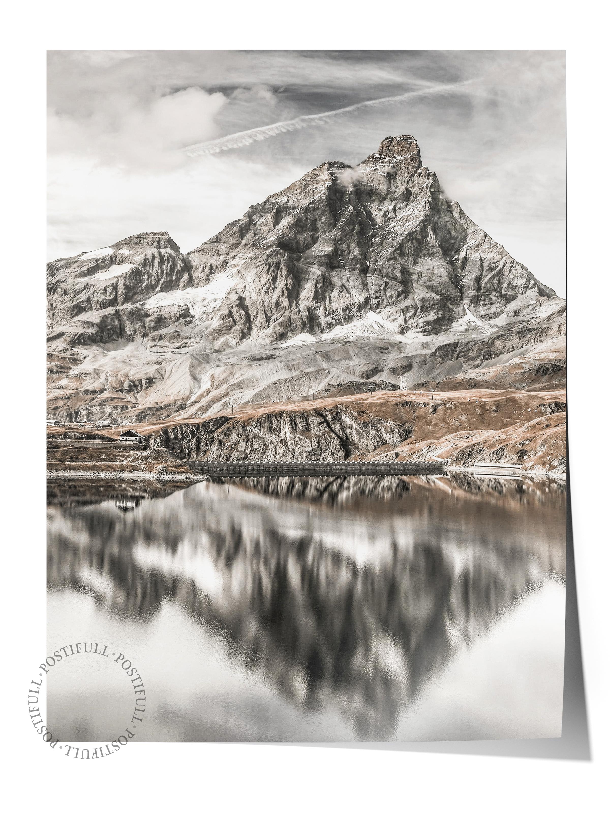 Rustic Çerçevesiz Poster, İskandinav Siyah Beyaz Poster, NO:487 Dağ Fotoğraf