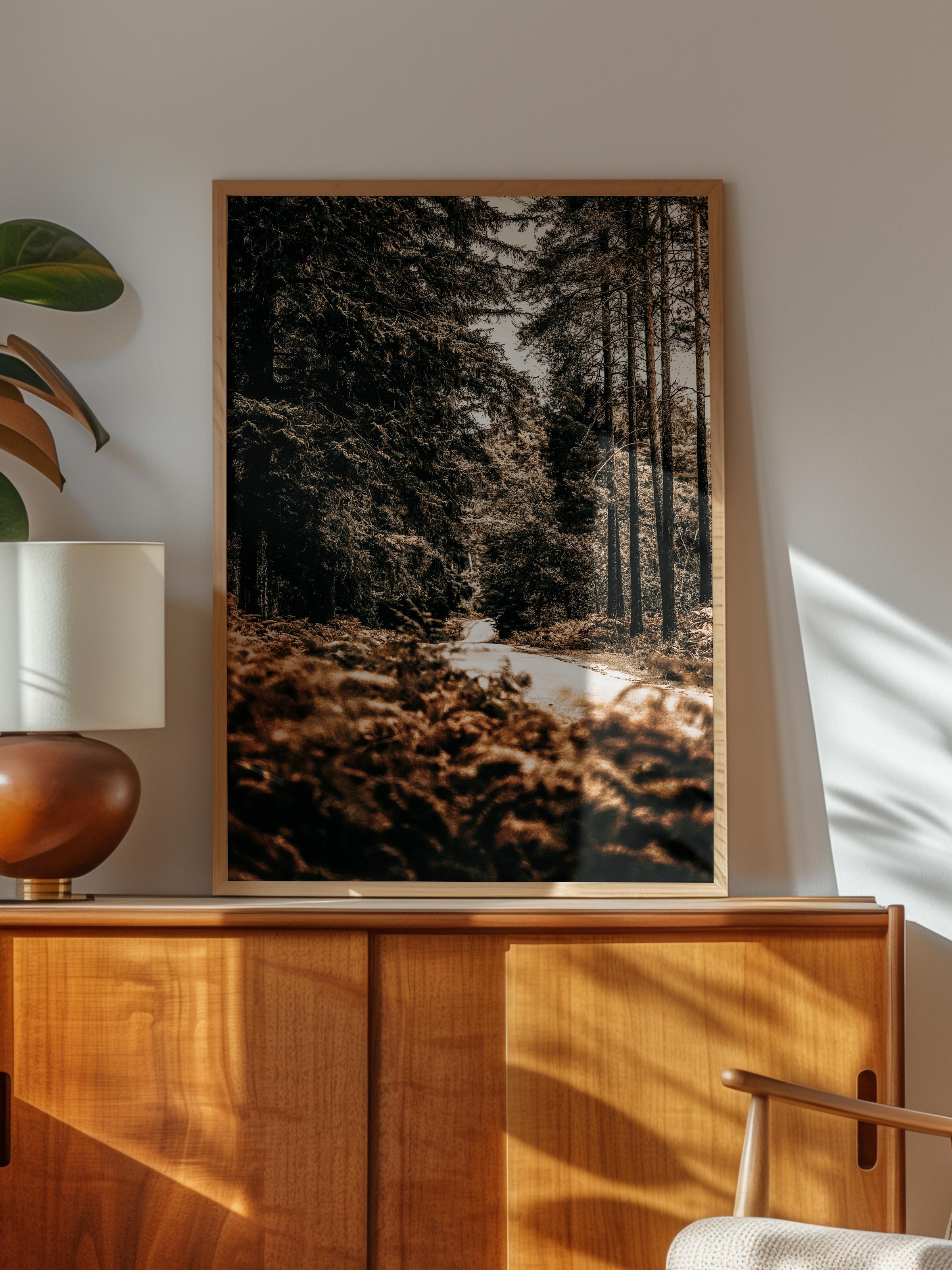 Rustic Çerçevesiz Poster, İskandinav Yeşil Poster, NO:2 Orman Yolu Fotoğraf, Dikey