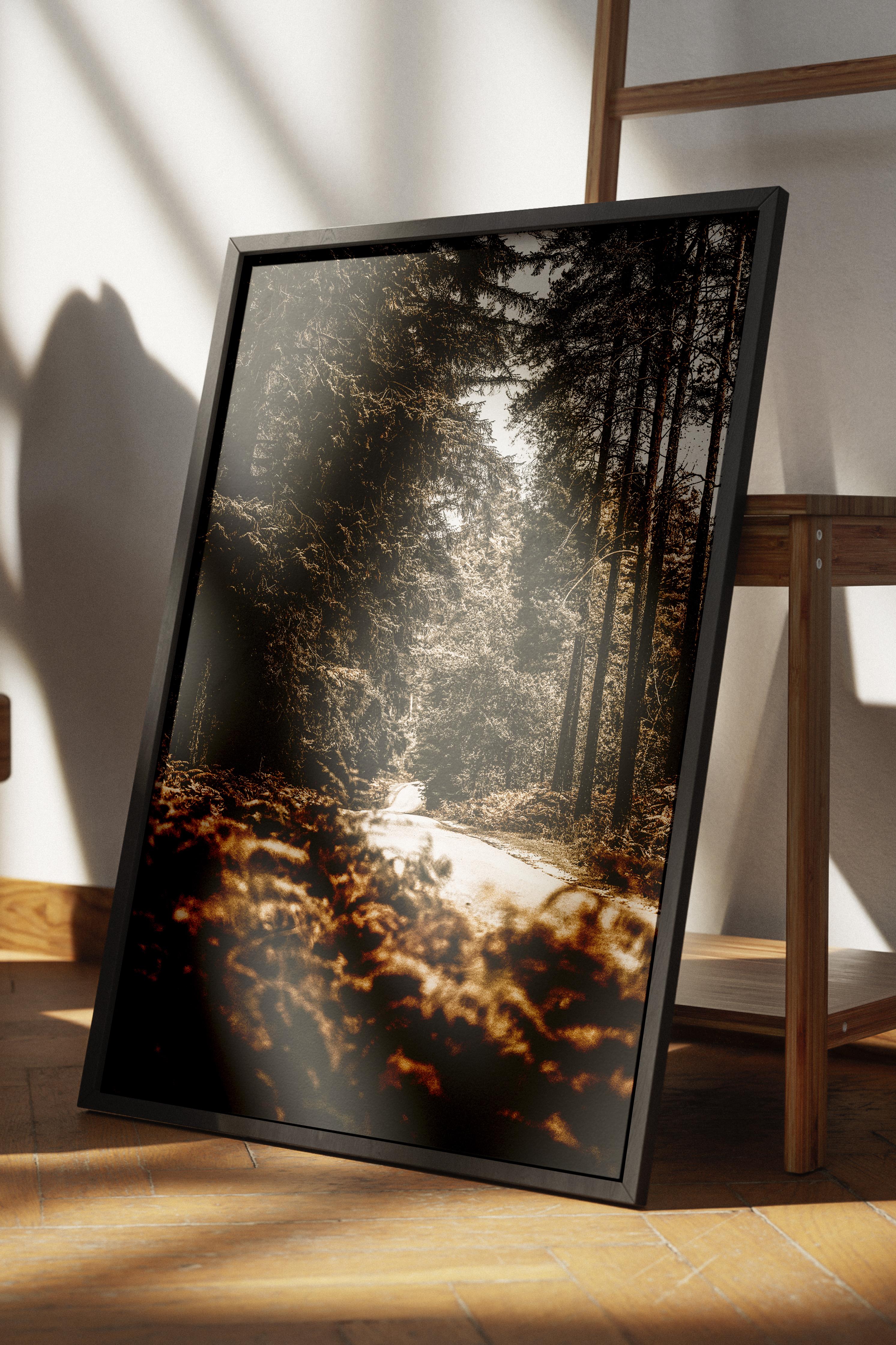 Rustic Çerçevesiz Poster, İskandinav Yeşil Poster, NO:2 Orman Yolu Fotoğraf, Dikey