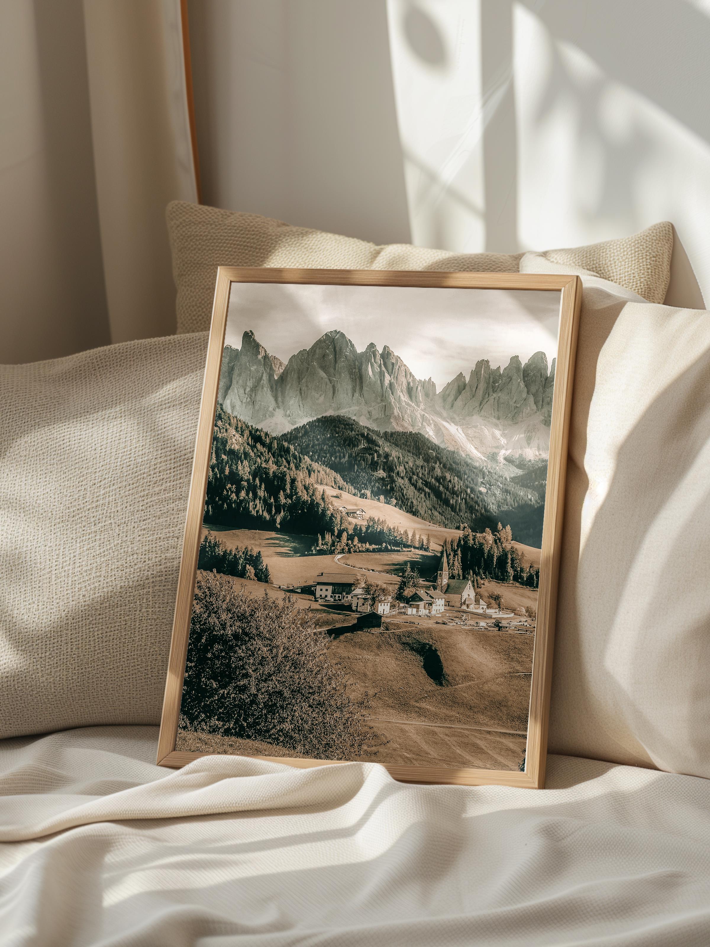 Rustic Çerçevesiz Poster, İskandinav Yeşil Poster, NO:406 Dağ Manzarası Fotoğraf