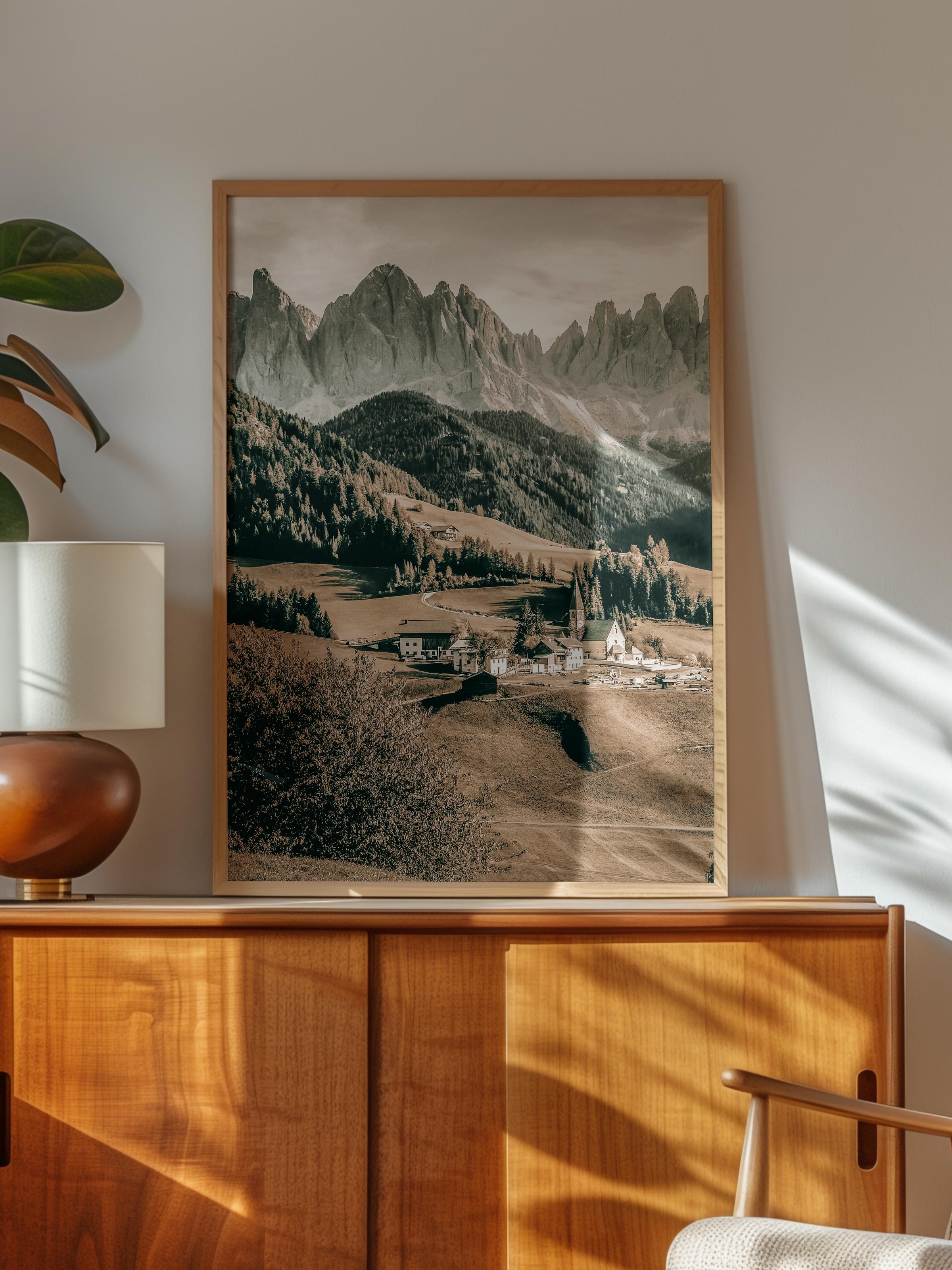 Rustic Çerçevesiz Poster, İskandinav Yeşil Poster, NO:406 Dağ Manzarası Fotoğraf