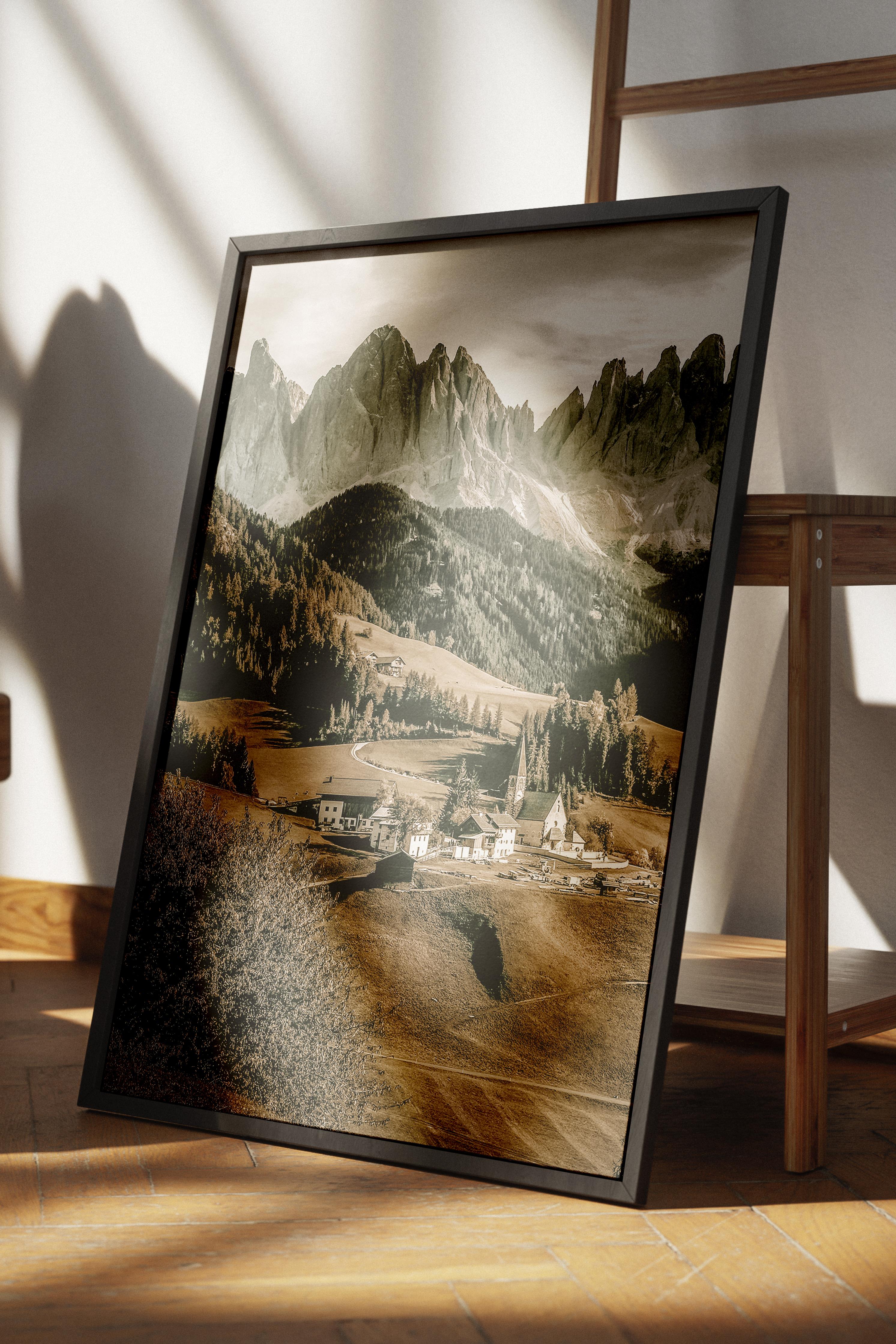 Rustic Çerçevesiz Poster, İskandinav Yeşil Poster, NO:406 Dağ Manzarası Fotoğraf