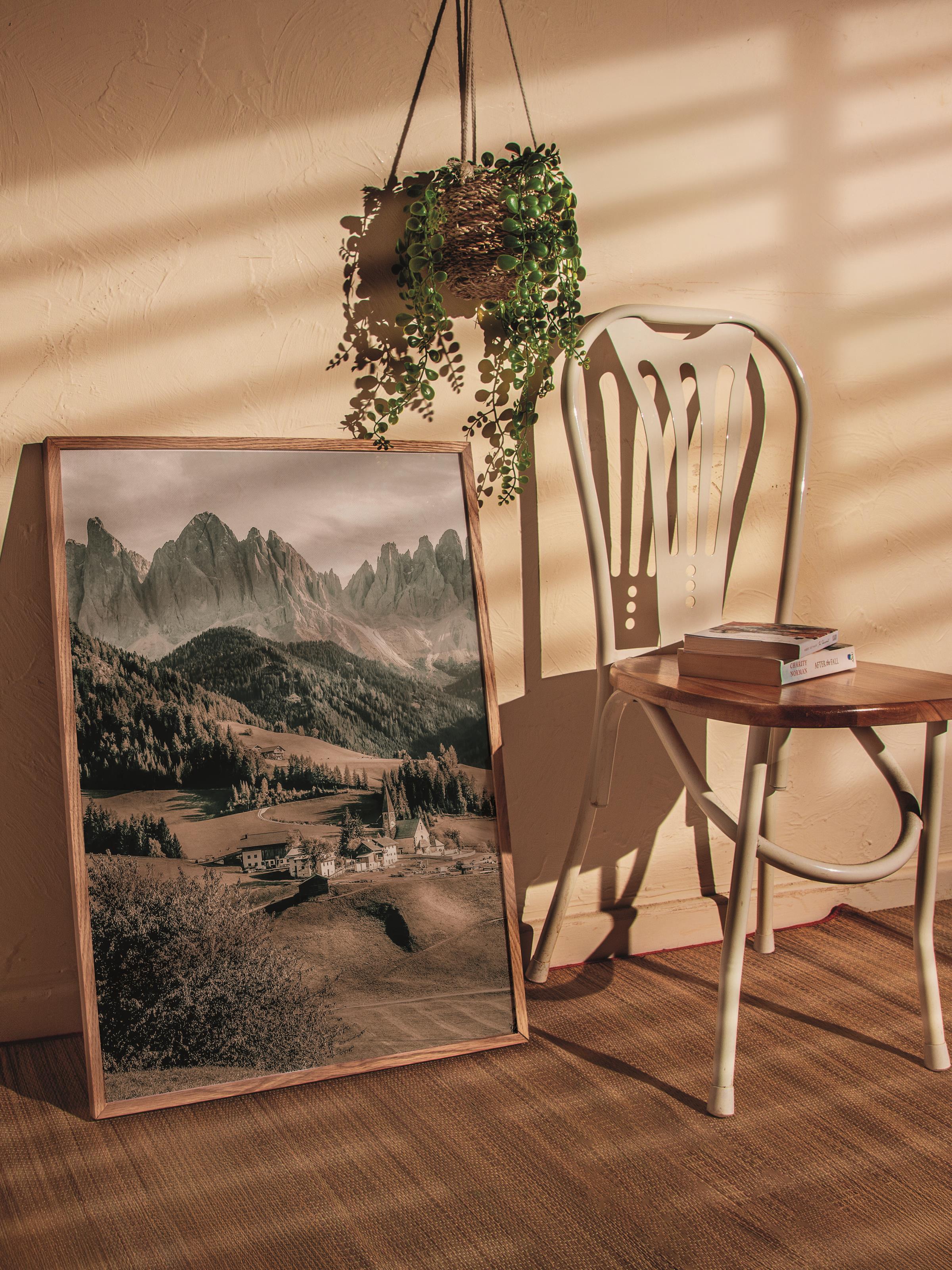 Rustic Çerçevesiz Poster, İskandinav Yeşil Poster, NO:406 Dağ Manzarası Fotoğraf