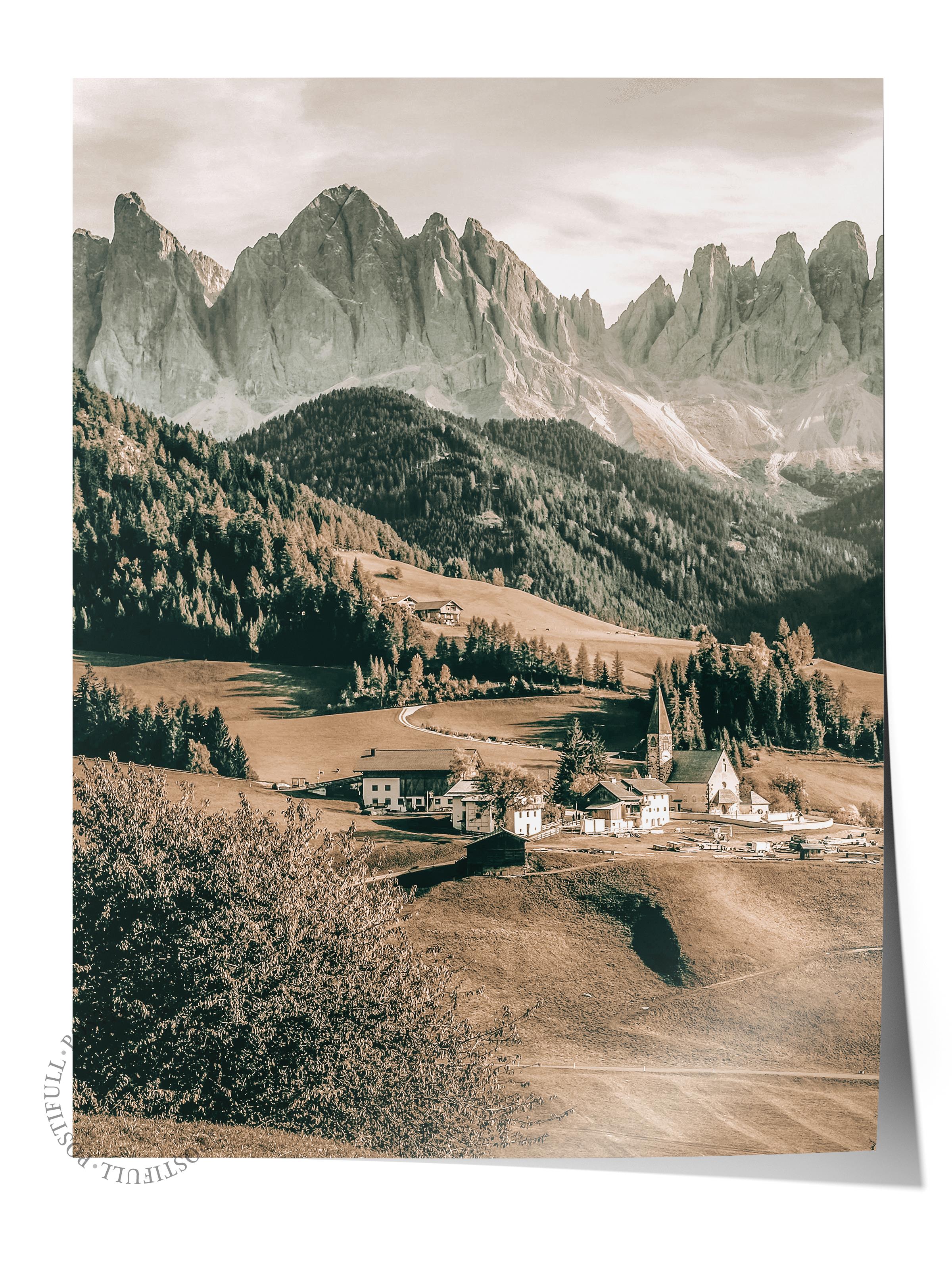 Rustic Çerçevesiz Poster, İskandinav Yeşil Poster, NO:406 Dağ Manzarası Fotoğraf