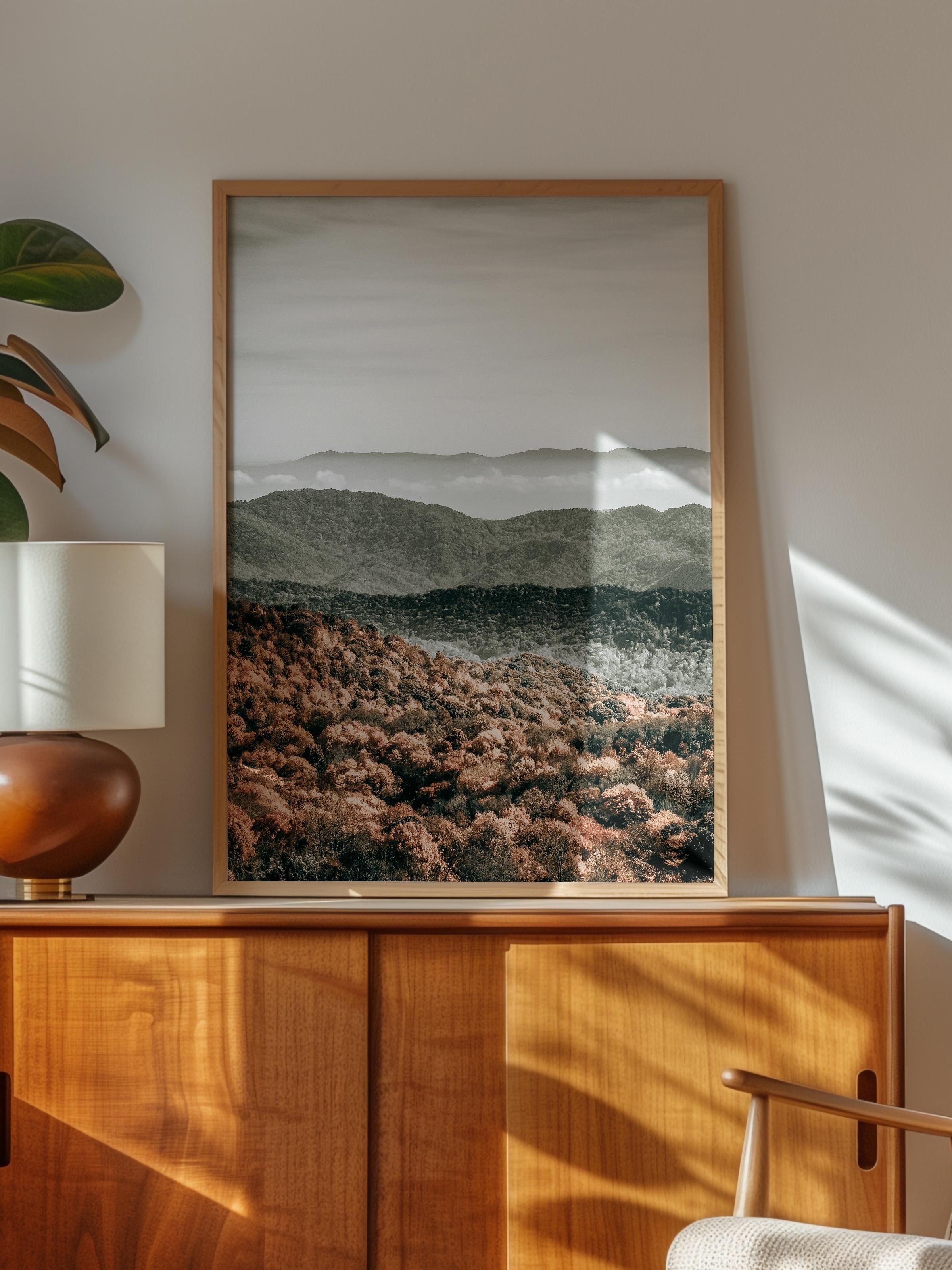 Rustic Çerçevesiz Poster, İskandinav Yeşil Poster, NO:410 Dağ Manzarası Fotoğraf