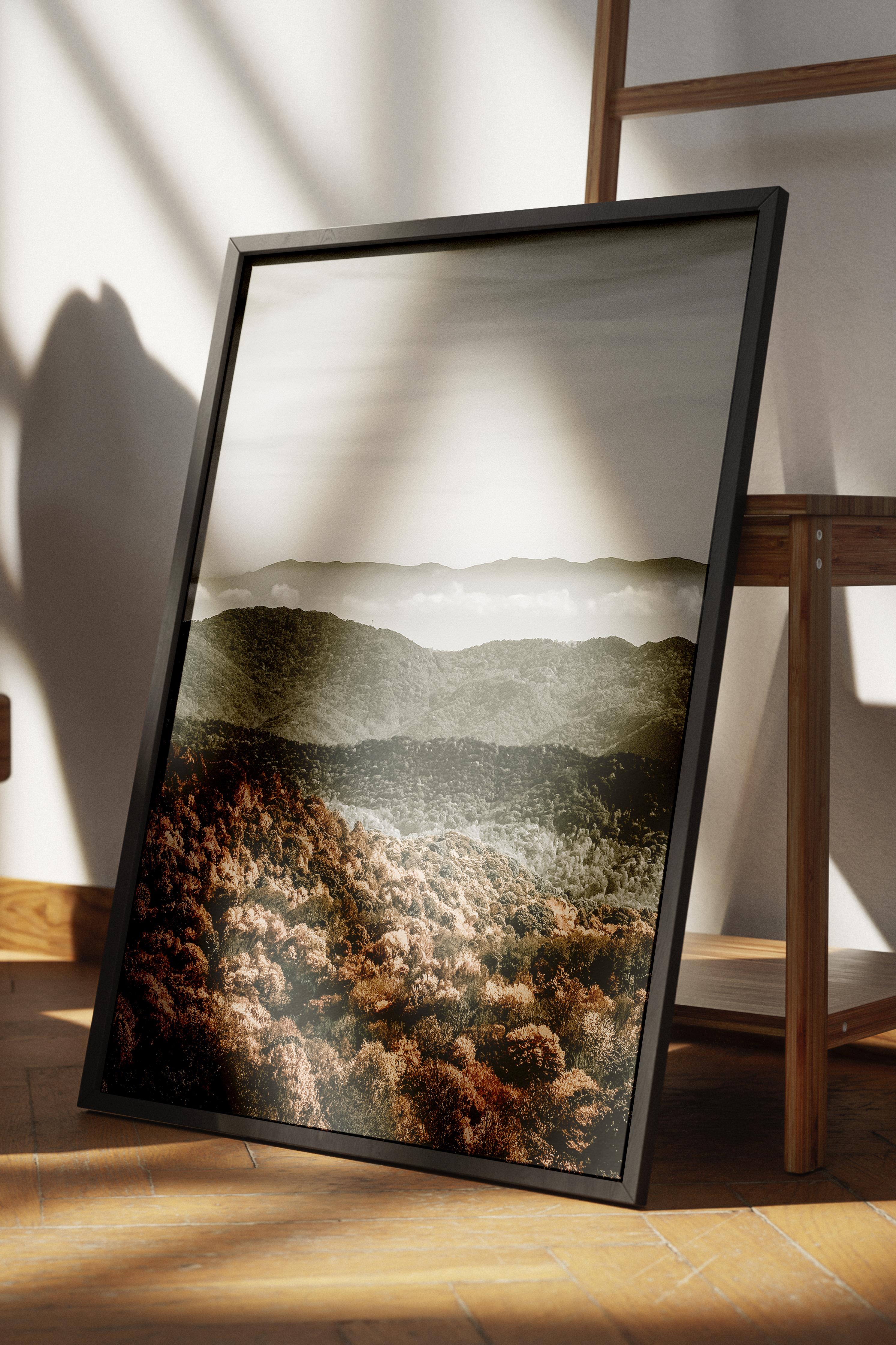 Rustic Çerçevesiz Poster, İskandinav Yeşil Poster, NO:410 Dağ Manzarası Fotoğraf