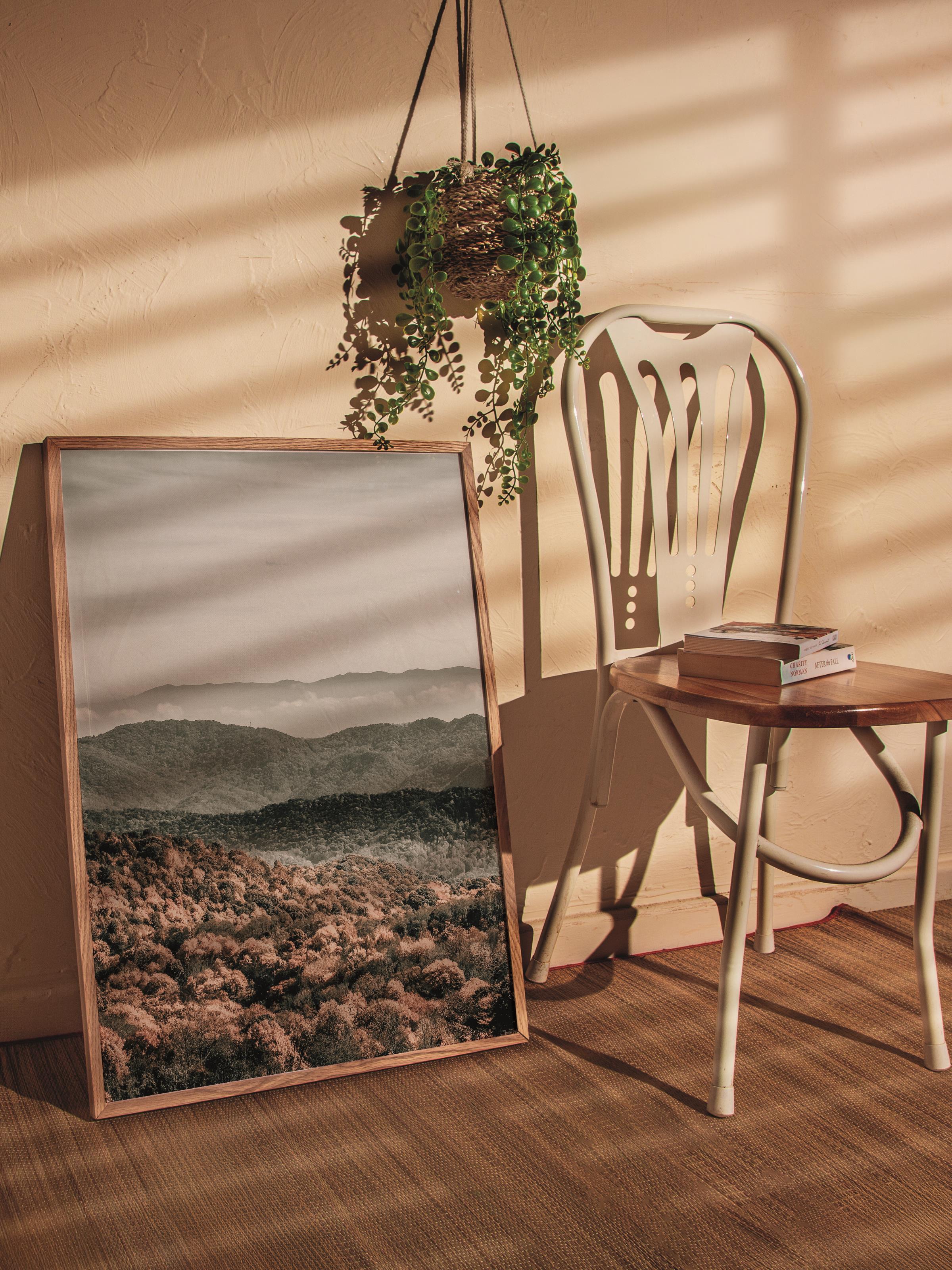 Rustic Çerçevesiz Poster, İskandinav Yeşil Poster, NO:410 Dağ Manzarası Fotoğraf