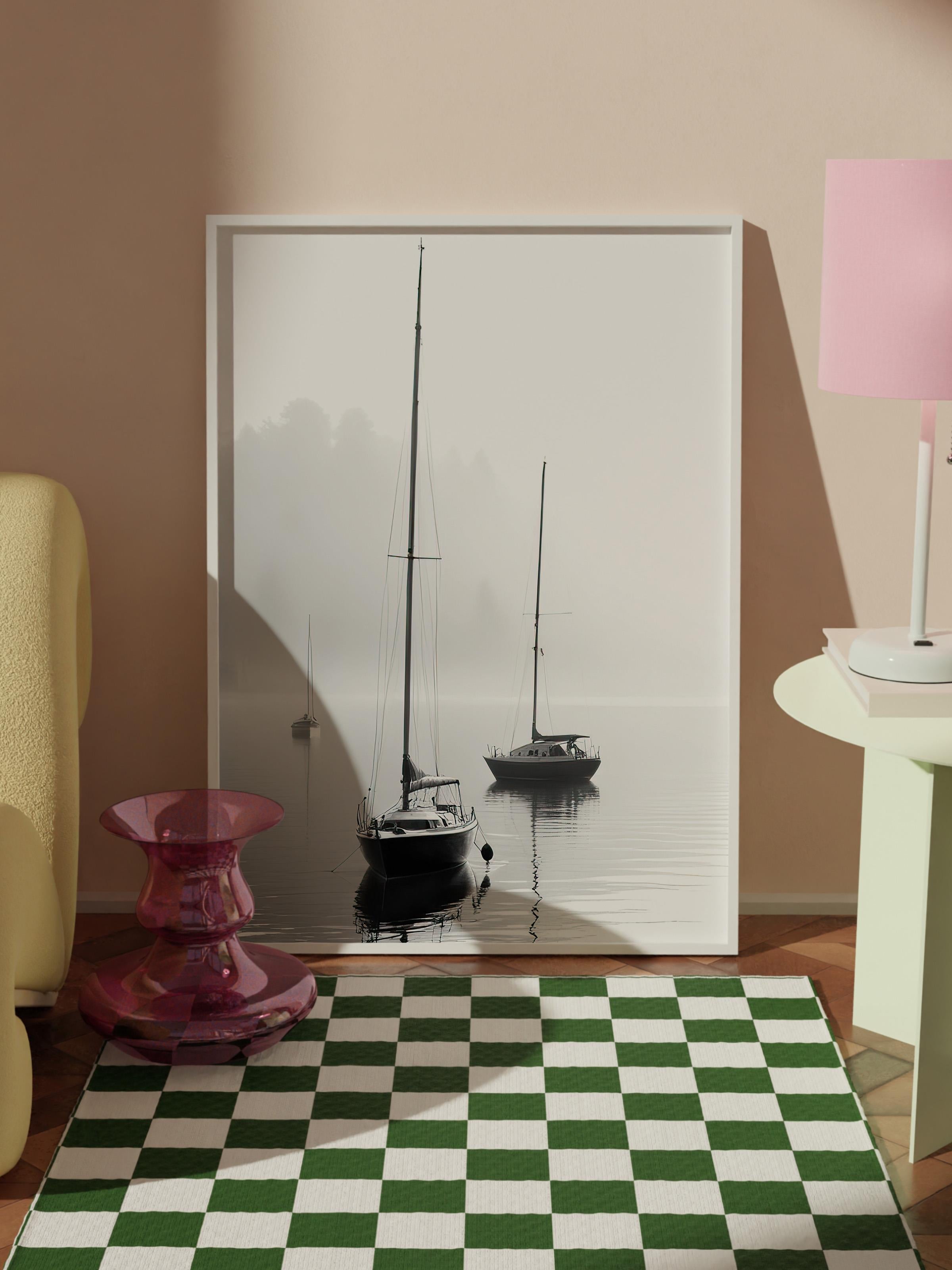 Sail Boats Çerçeveli Tablo, Beyaz Çerçeve ve Poster, Dikey Duvar Tablosu Comfort Serisi NO:108383