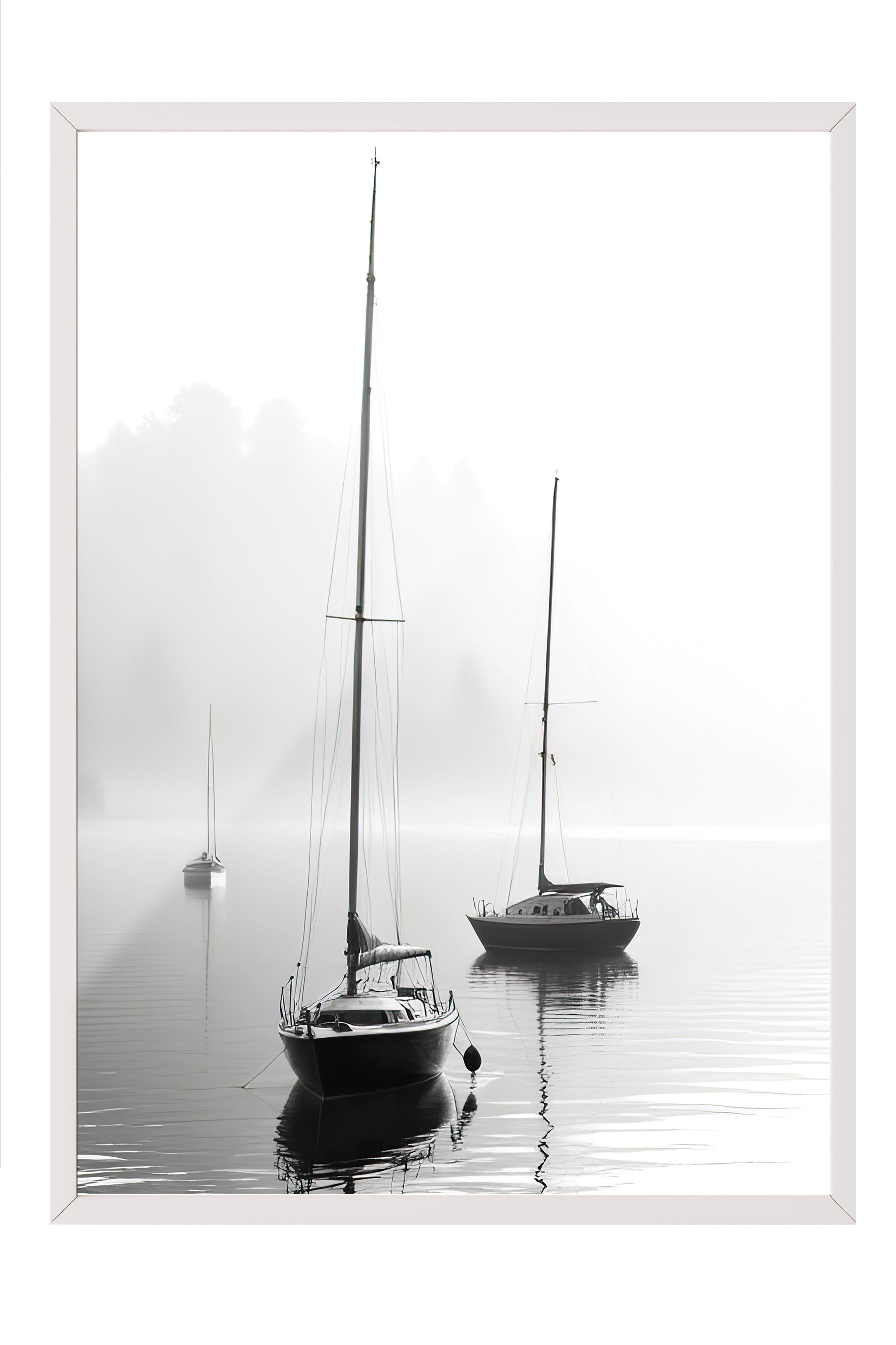 Sail Boats Çerçeveli Tablo, Beyaz Çerçeve ve Poster, Dikey Duvar Tablosu Comfort Serisi NO:108383