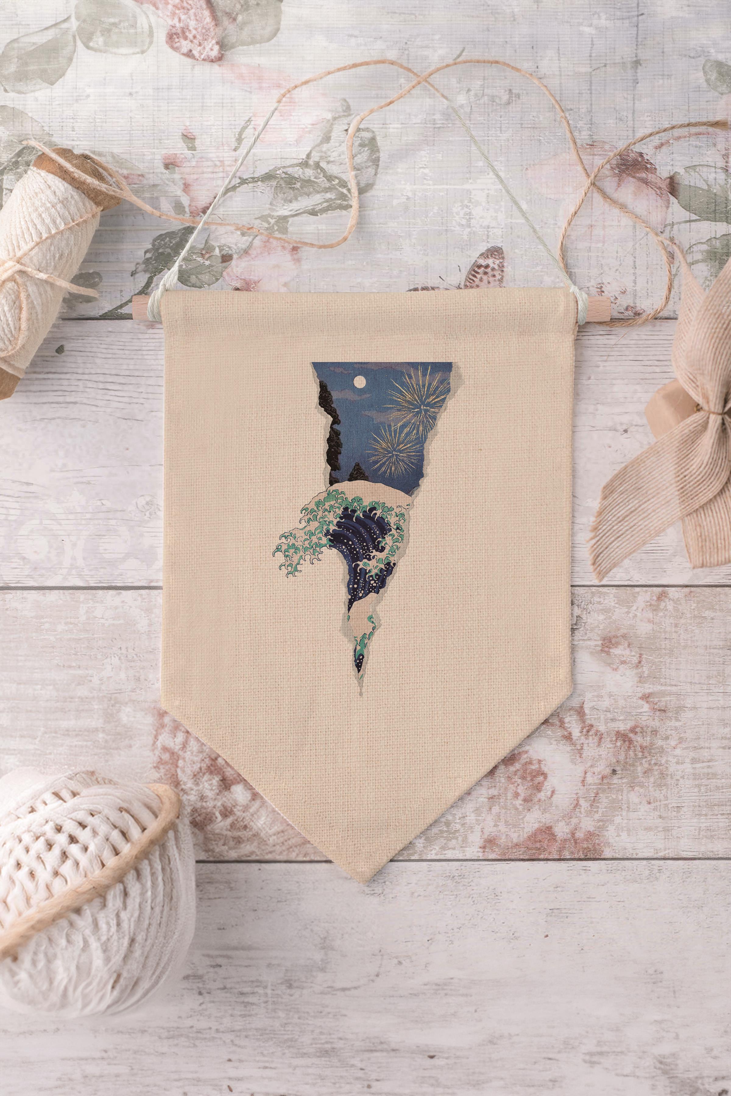 Salon Duvar Dekoru, Pinterest Oda Dekoru, Hokusai Sanat Serisi Kanvas Flama Askılı Duvar Örtüsü Ve Süsü NO:430