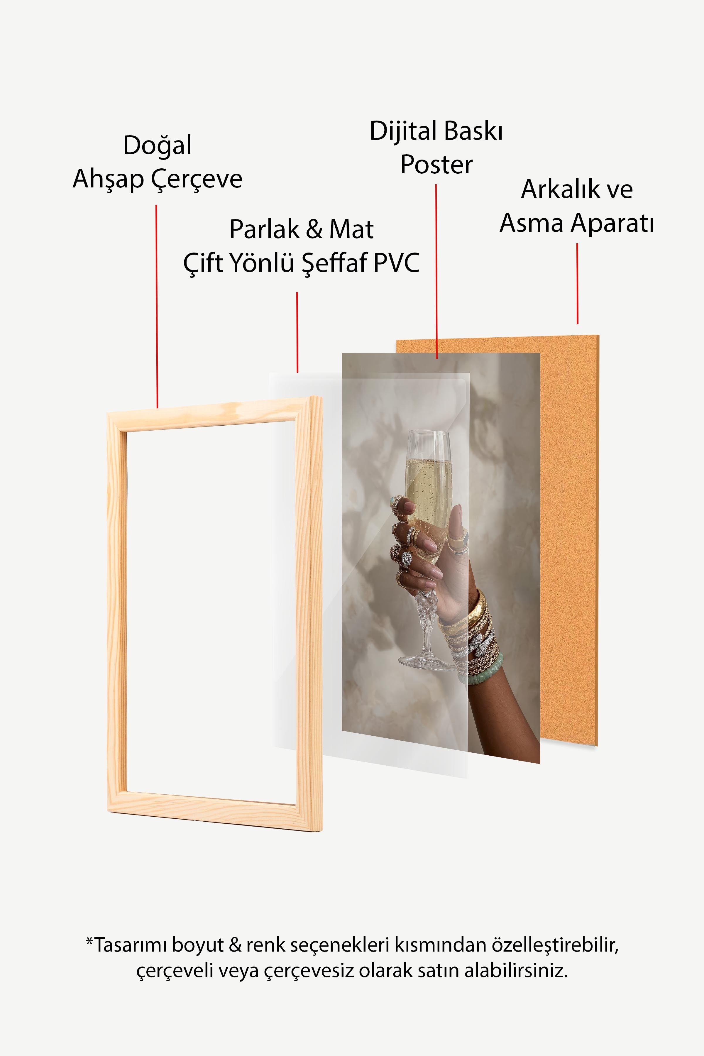 Şampanya Kadehi ve Takılar Posteri, Ahşap Çerçeveli Poster, Old Money Serisi, NO:113155