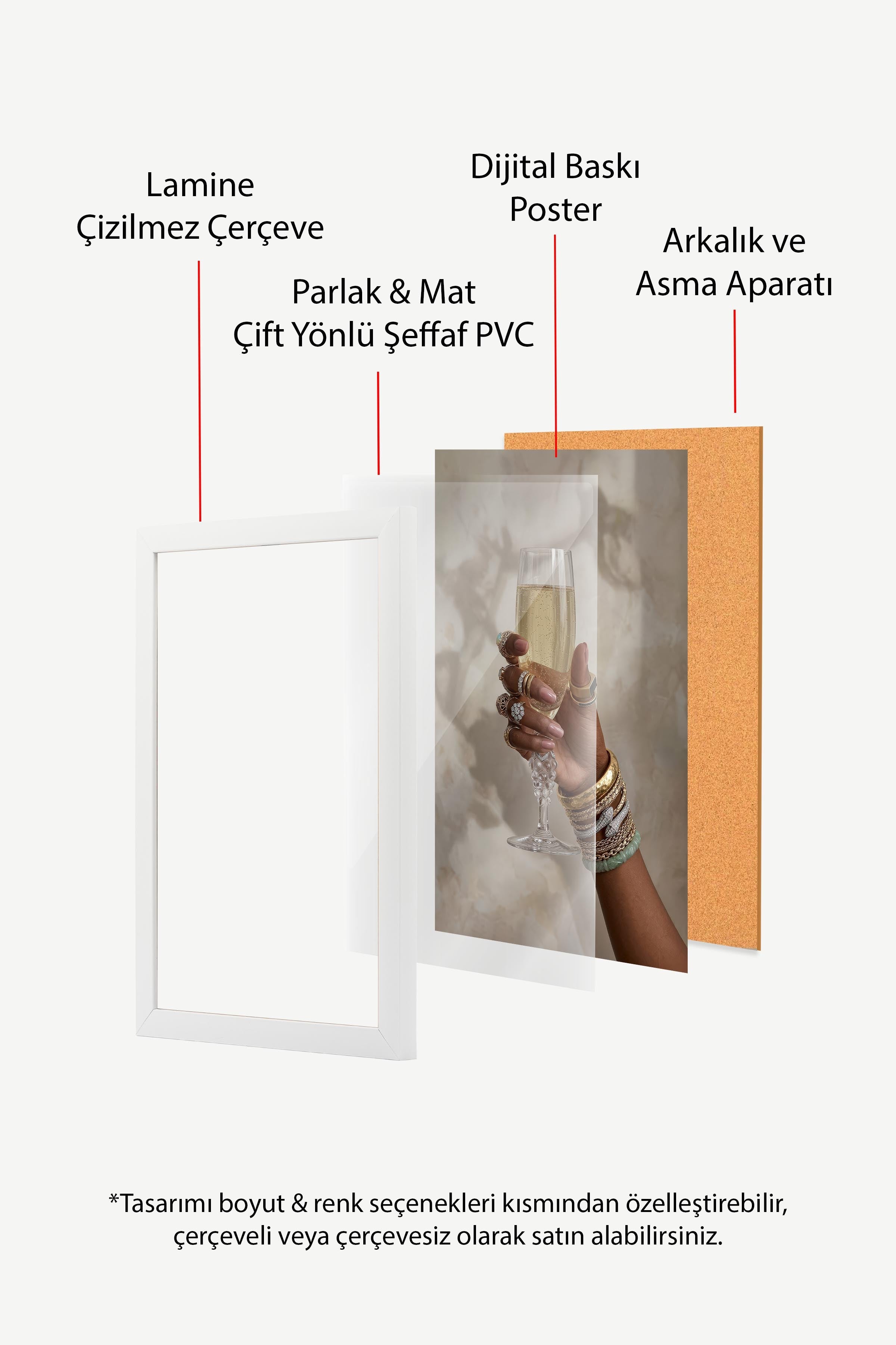 Şampanya Kadehi ve Takılar Posteri, Beyaz Çerçeveli Poster, Old Money Serisi, NO:113155