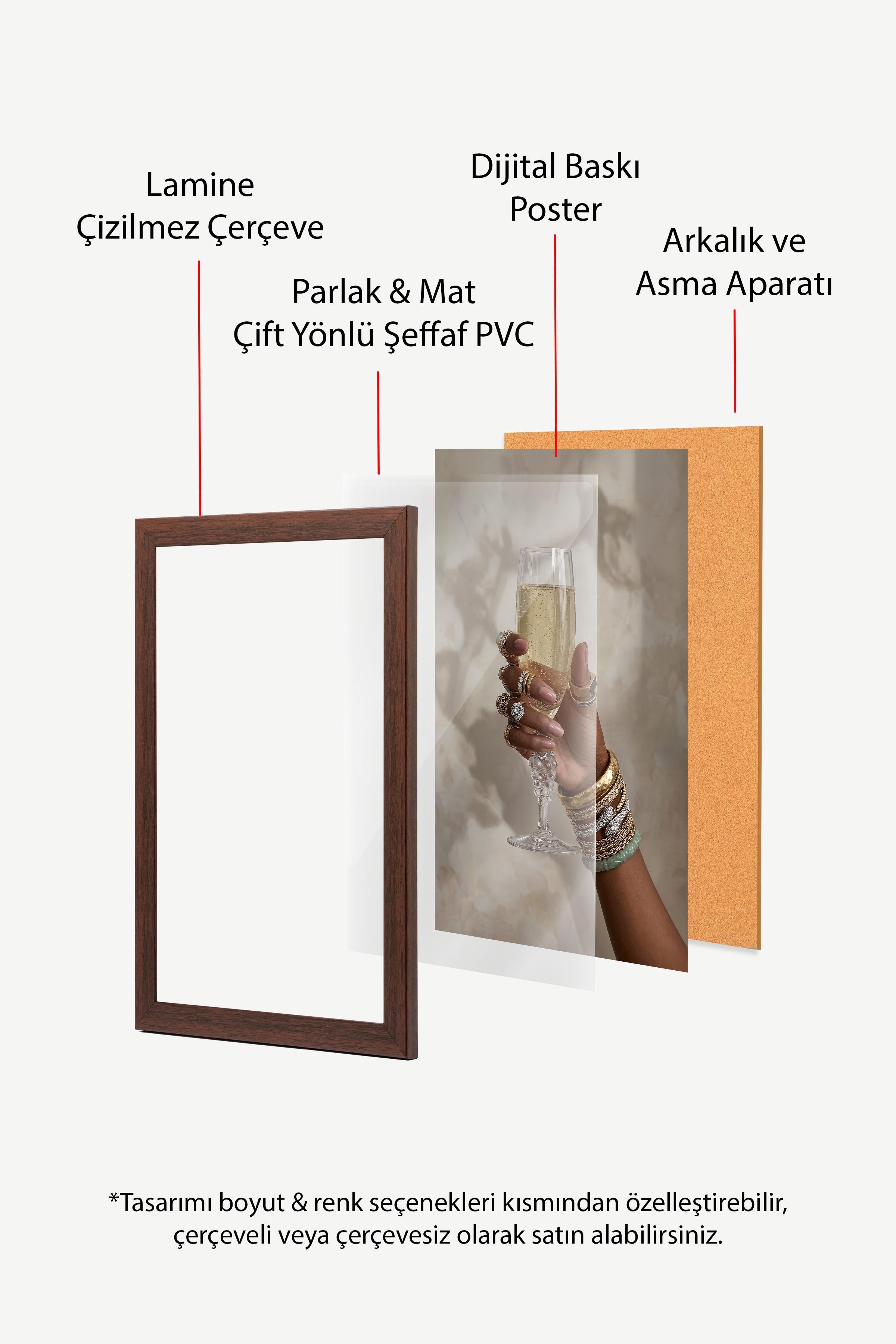 Şampanya Kadehi ve Takılar Posteri, Kahverengi Çerçeveli Poster, Old Money Serisi, NO:113155