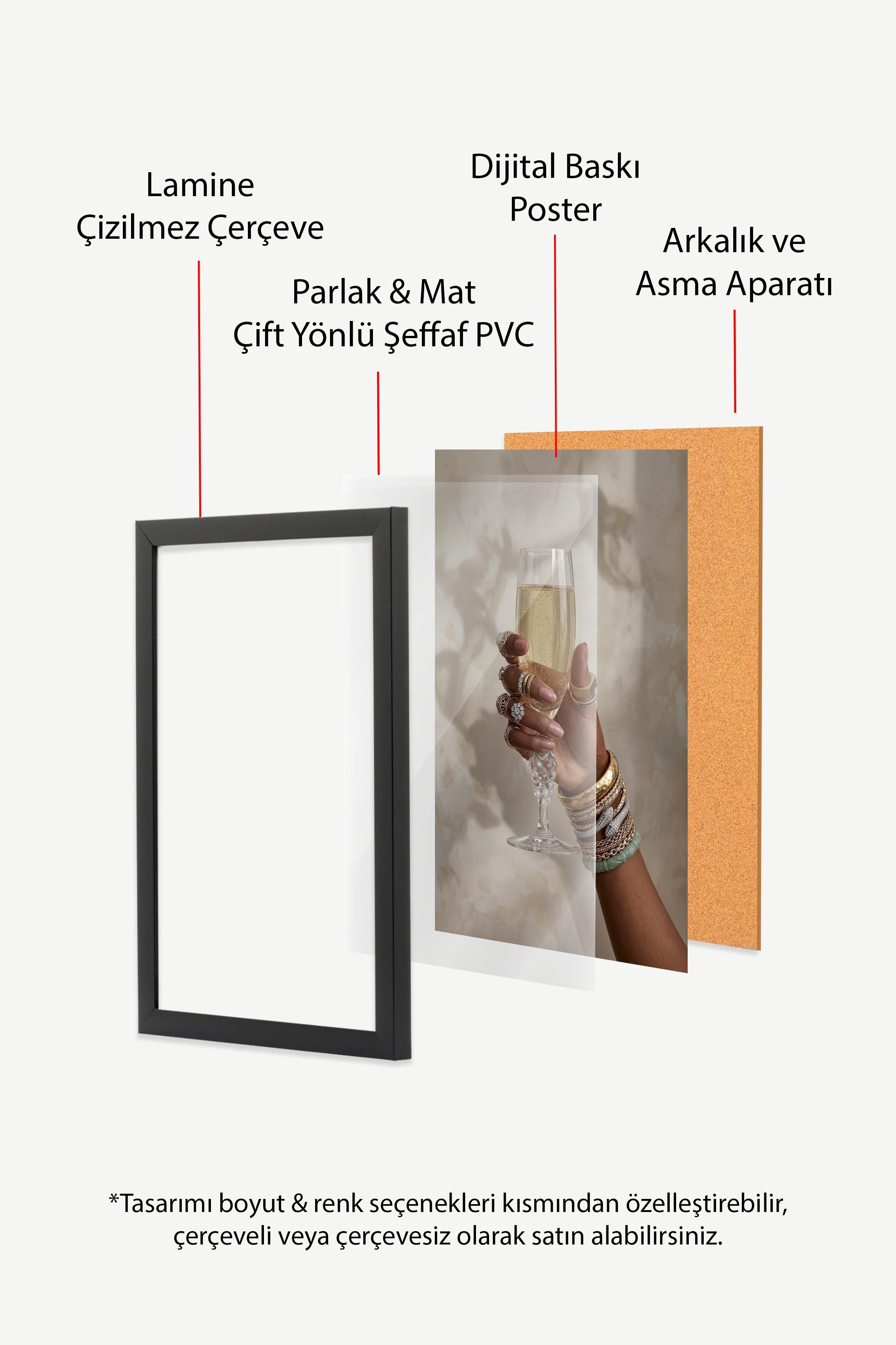 Şampanya Kadehi ve Takılar Posteri, Siyah Çerçeveli Poster, Old Money Serisi, NO:113155