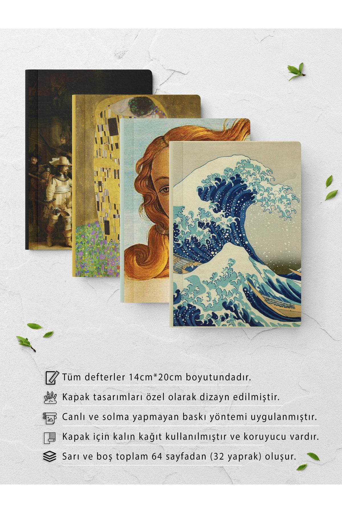 Sanat Temalı Defter Seti - 4 Adet - 14cm*20cm - 64 Sayfa - Çizgisiz