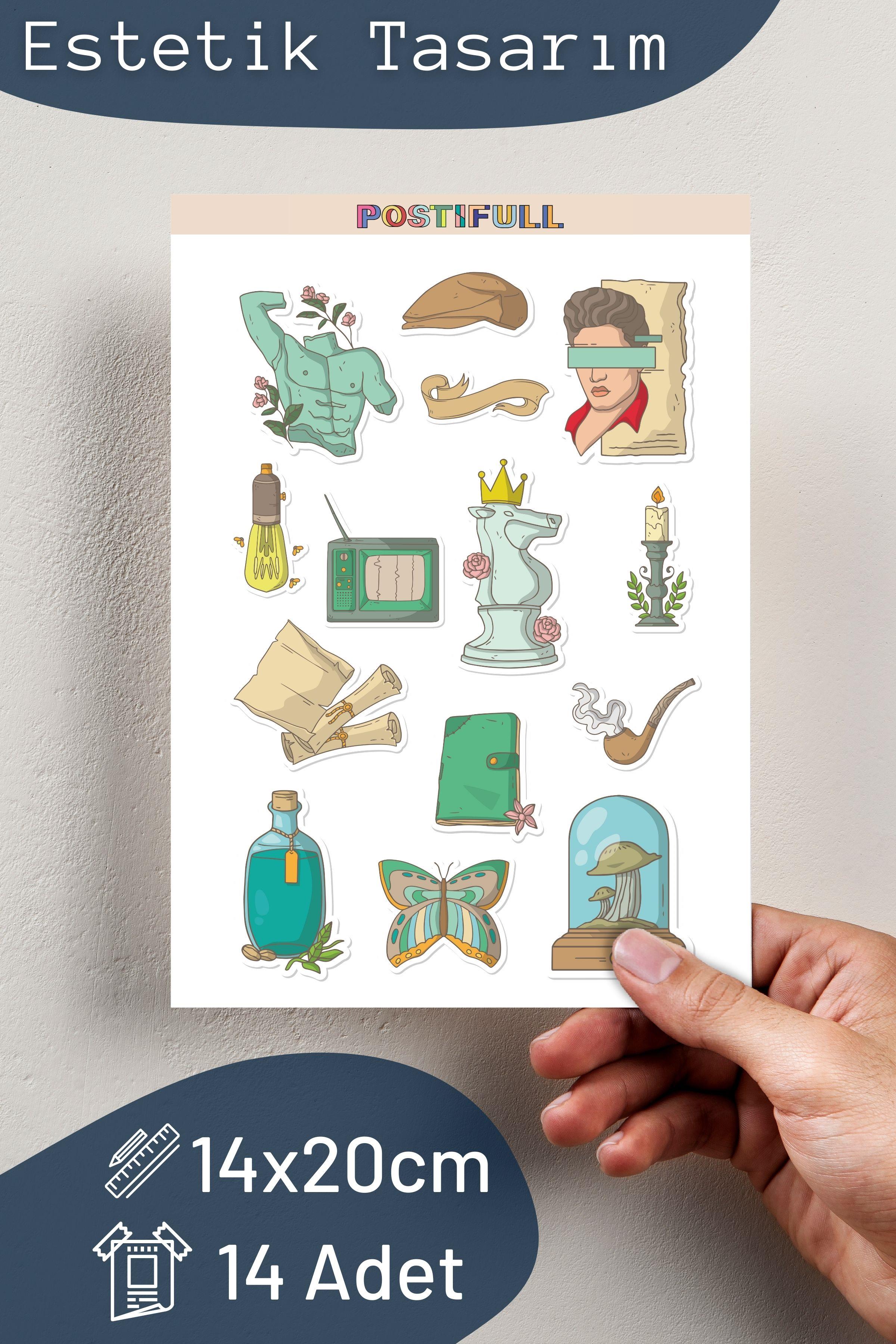Sanat Temalı Sticker ve Etiket Seti - Orta Boy - Su Geçirmez, Kalın Yapışkanlı Sticker Seti