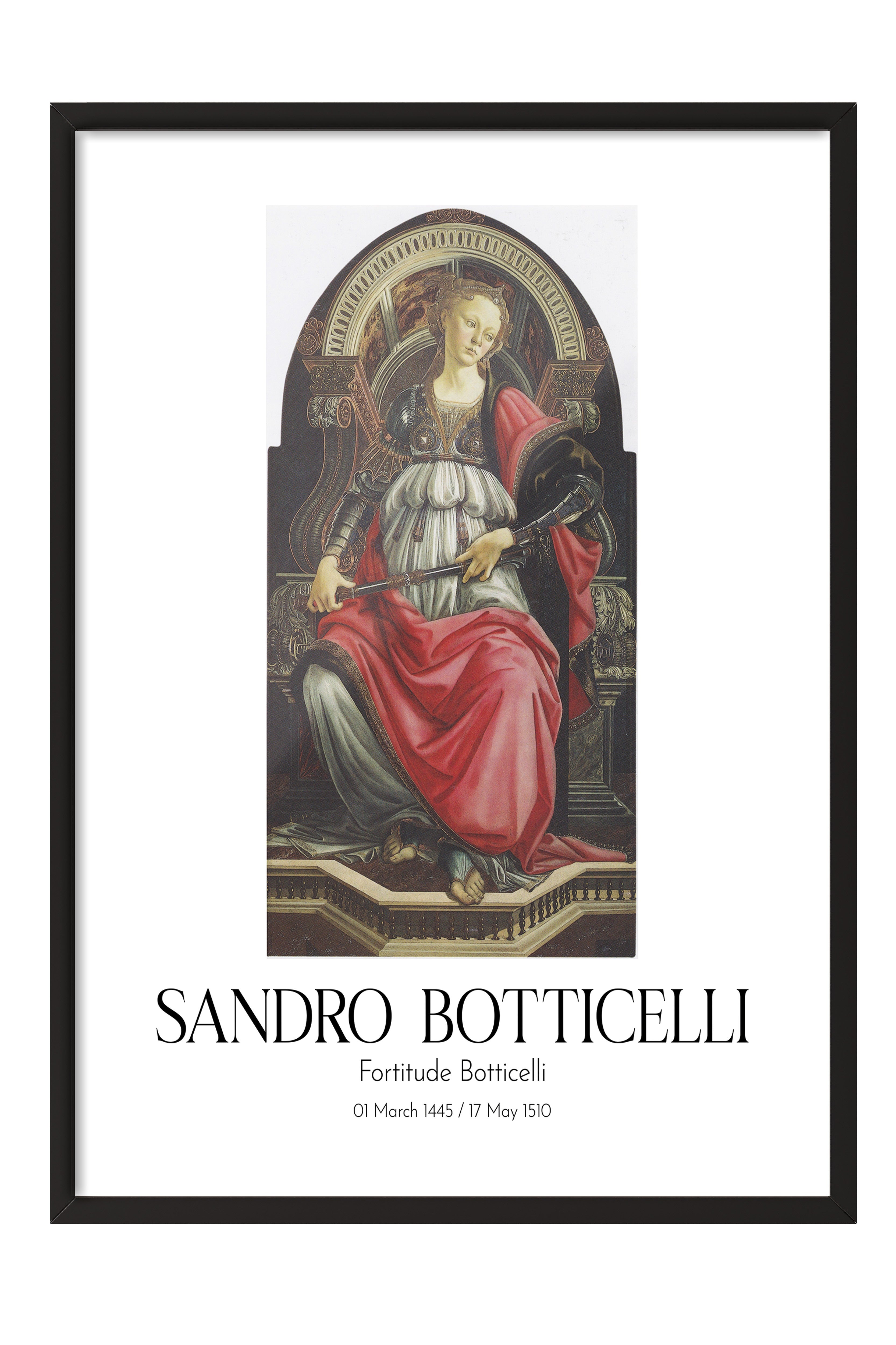 Sandro Botticelli - Fortitude Botticelli, Siyah Çerçeveli Tablo, Sanat Serisi NO:110745