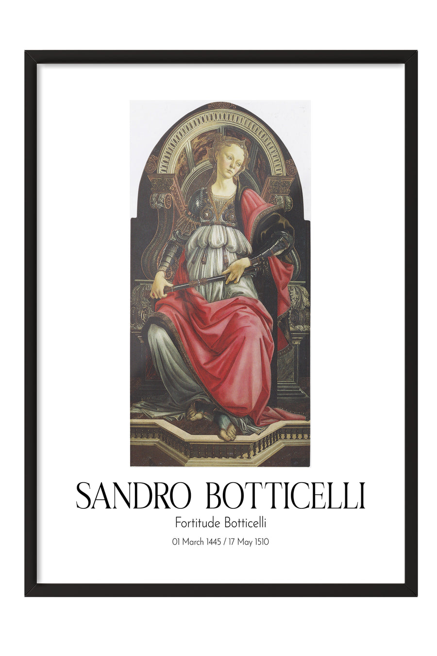 Sandro Botticelli - Fortitude Botticelli, Siyah Çerçeveli Tablo, Sanat Serisi NO:110745