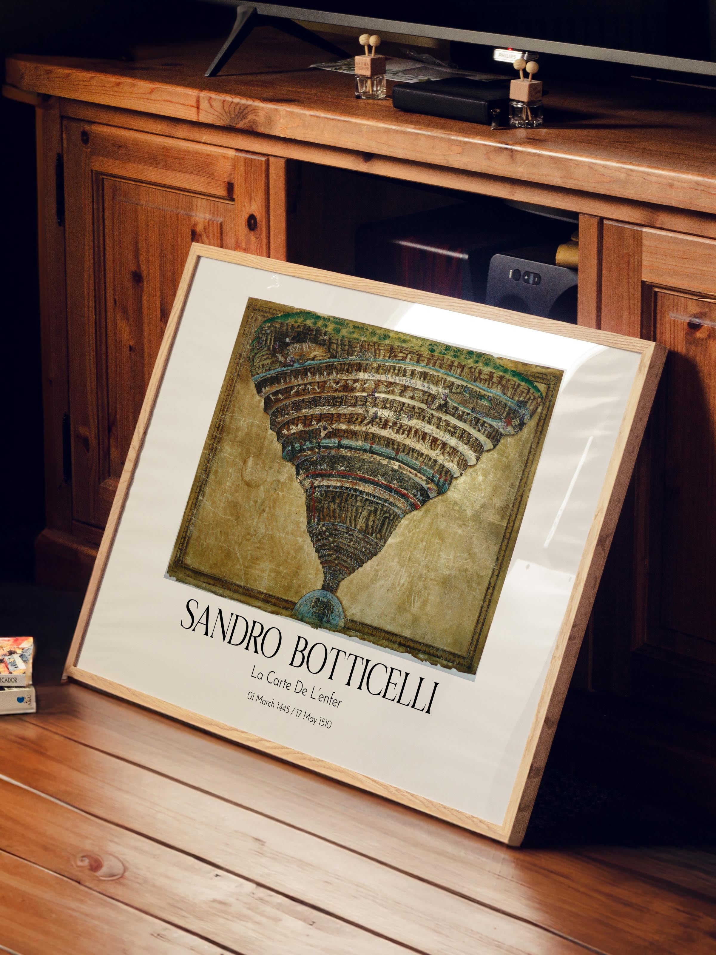 Sandro Botticelli - La Carte De L'Enfer, Ahşap Çerçeveli Tablo, Sanat Serisi NO:110764