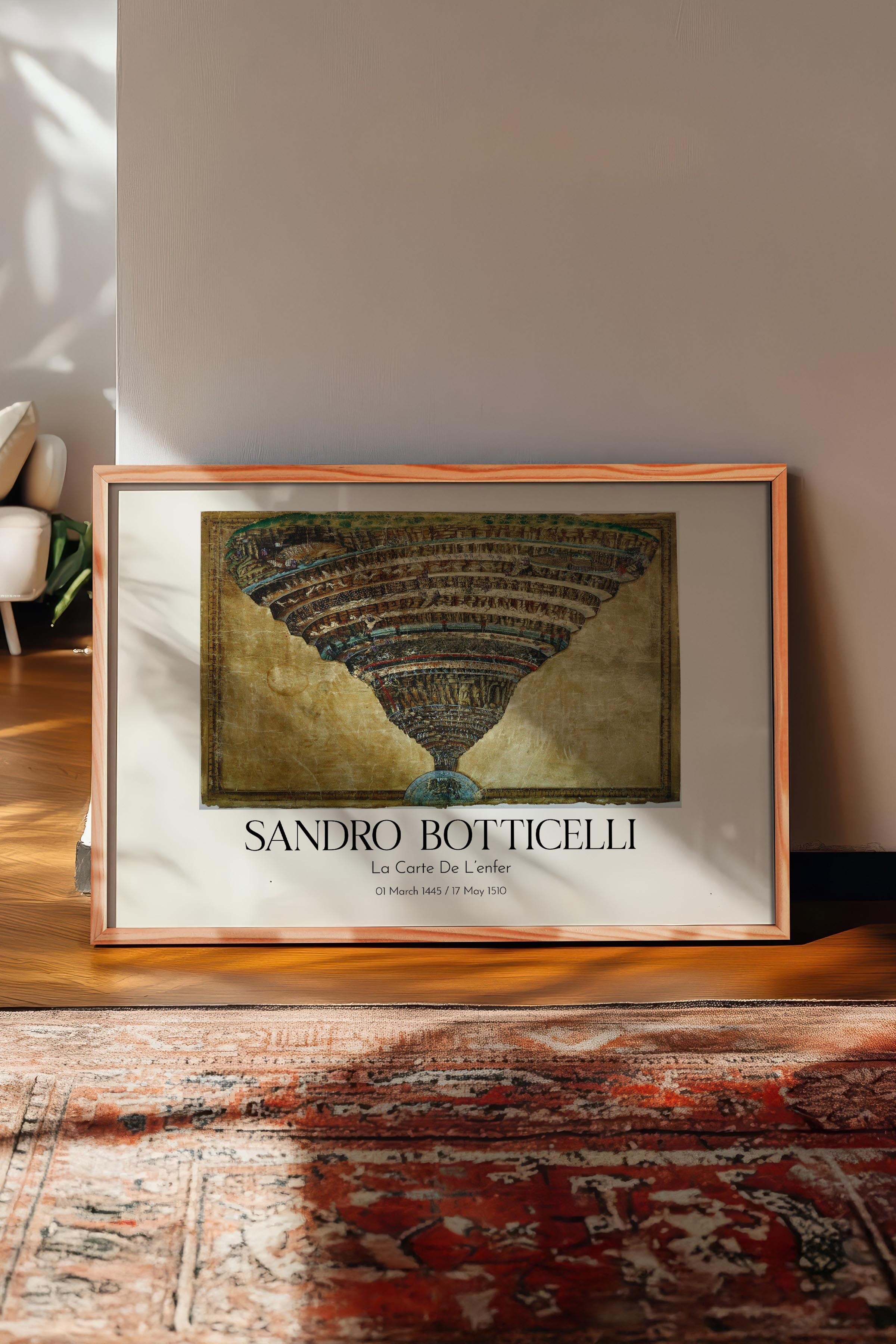 Sandro Botticelli - La Carte De L'Enfer, Ahşap Çerçeveli Tablo, Sanat Serisi NO:110764