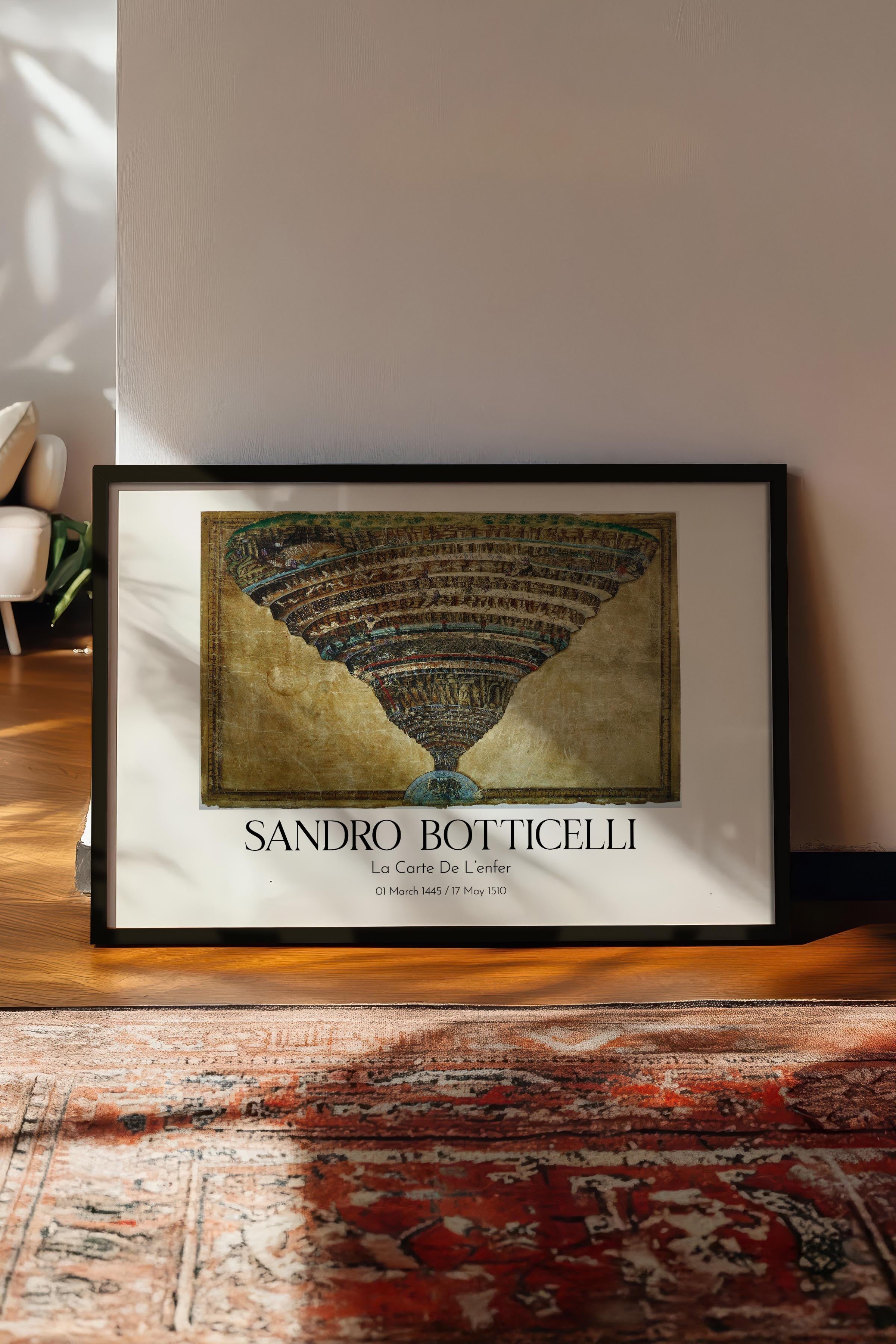 Sandro Botticelli - La Carte De L'Enfer, Siyah Çerçeveli Tablo, Sanat Serisi NO:110764