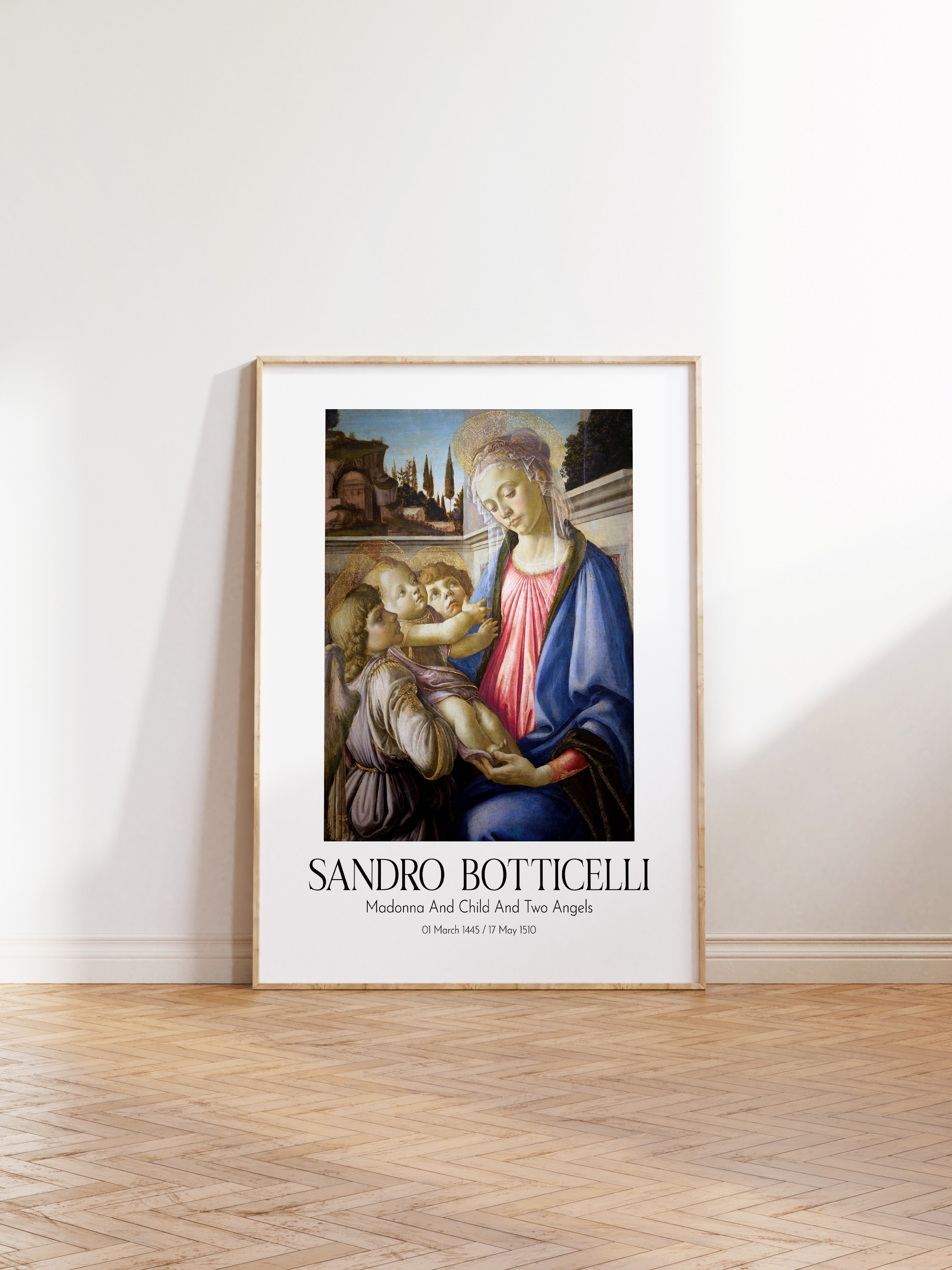 Sandro Botticelli - Madonna And Child And Two Angels, Ahşap Çerçeveli Tablo, Sanat Serisi NO:110747