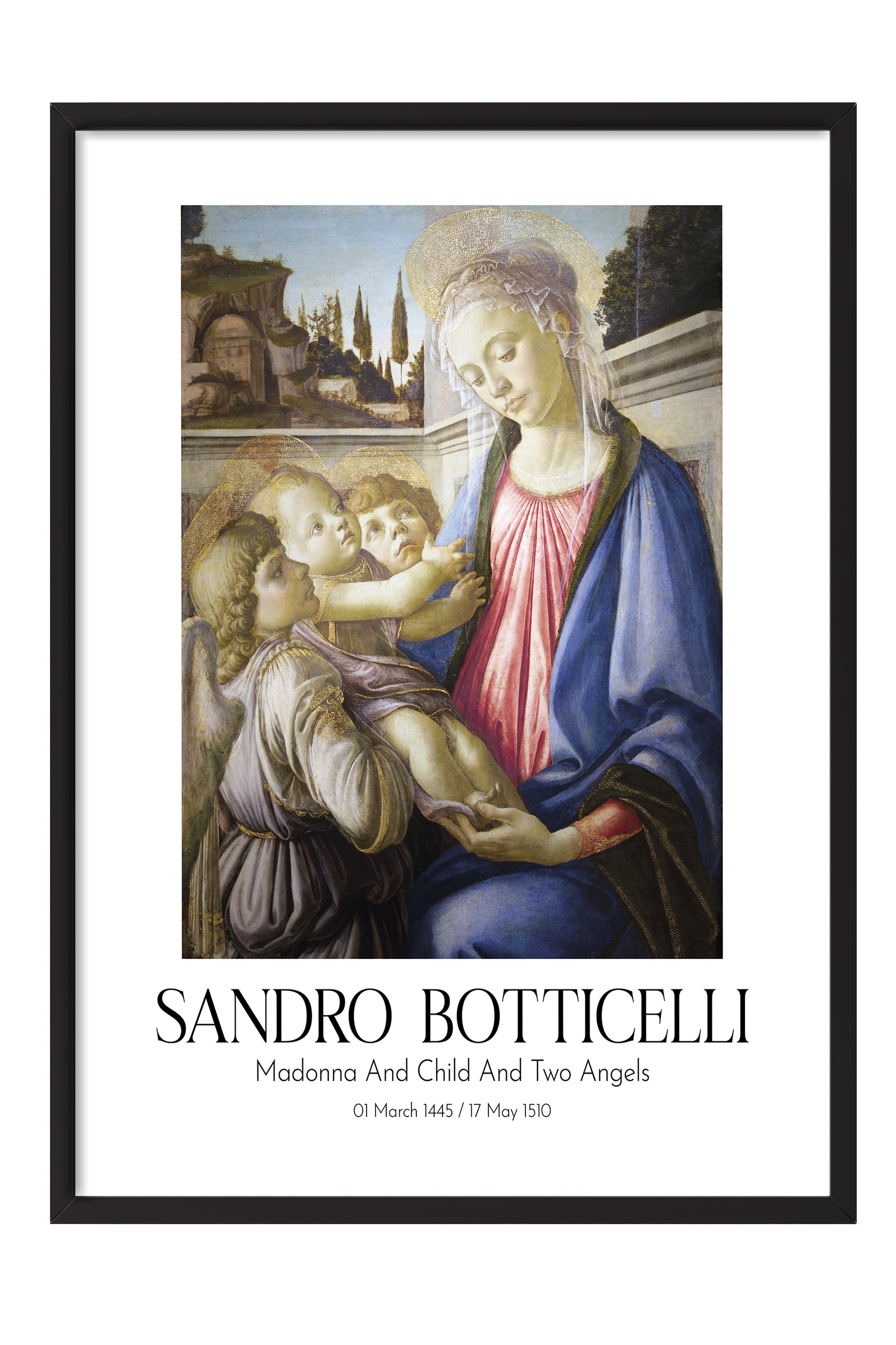 Sandro Botticelli - Madonna And Child And Two Angels, Siyah Çerçeveli Tablo, Sanat Serisi NO:110747