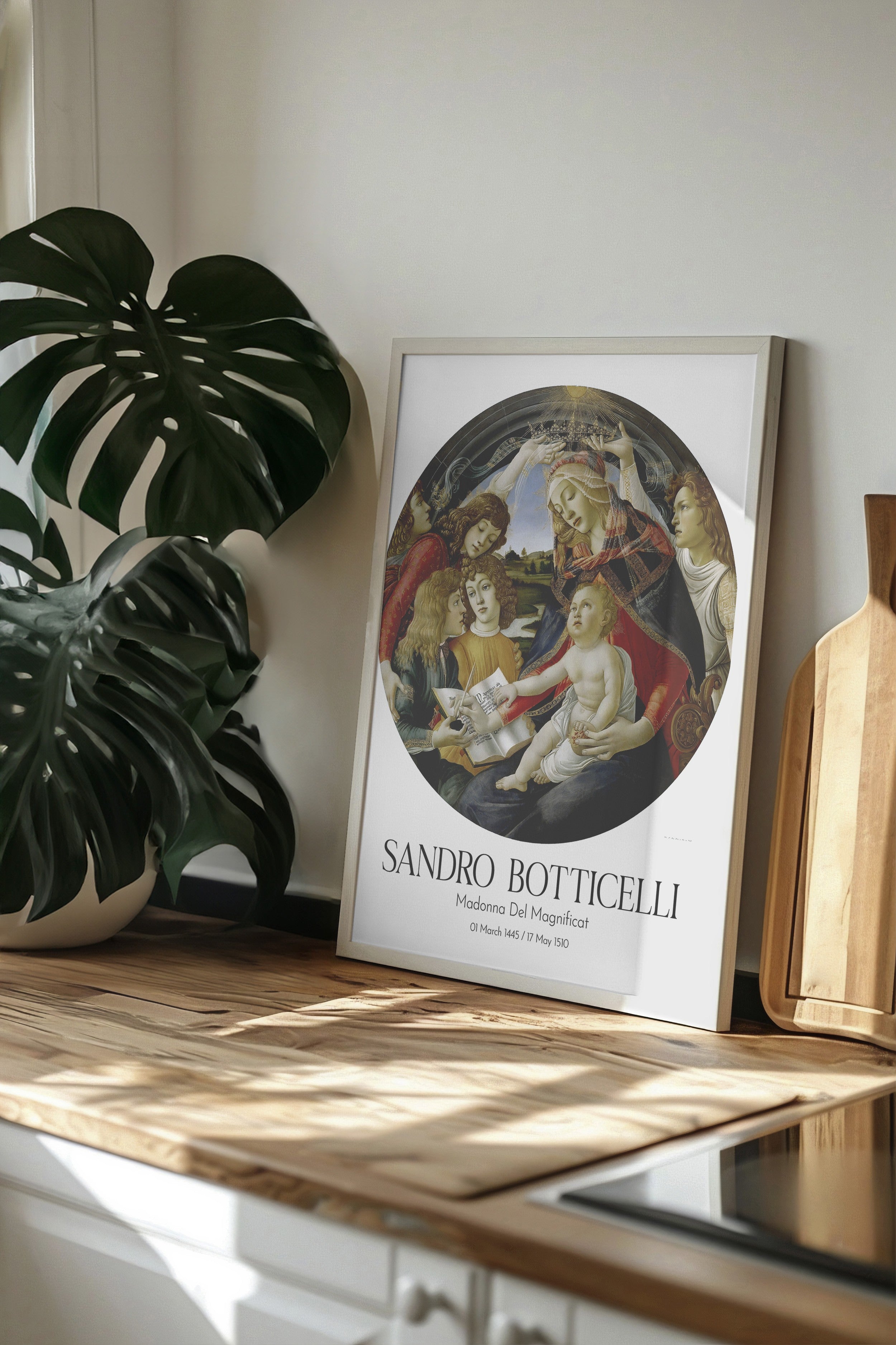Sandro Botticelli - Madonna Del Magnificat, Beyaz Çerçeveli Tablo, Sanat Serisi NO:110750