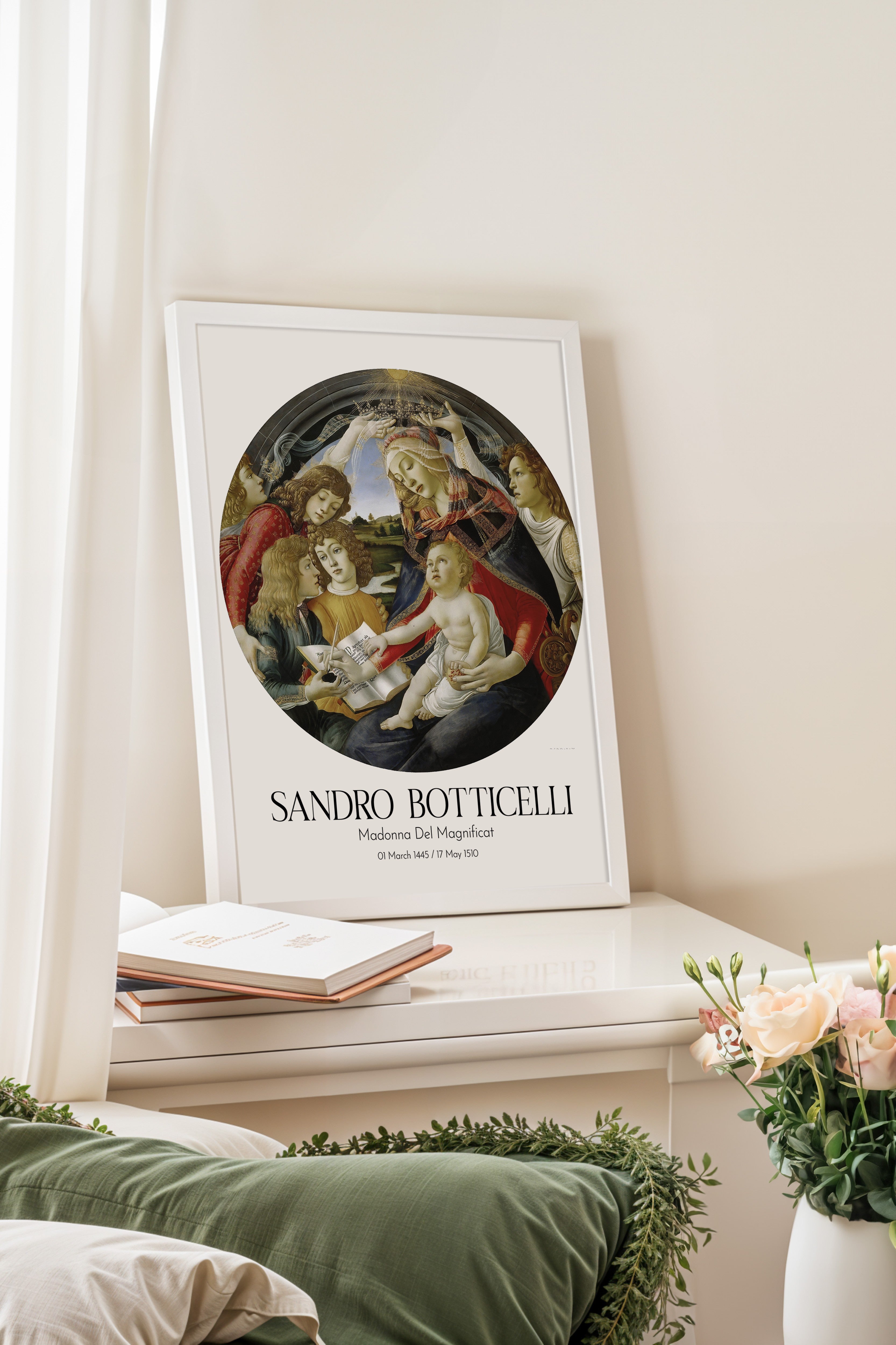 Sandro Botticelli - Madonna Del Magnificat, Beyaz Çerçeveli Tablo, Sanat Serisi NO:110750