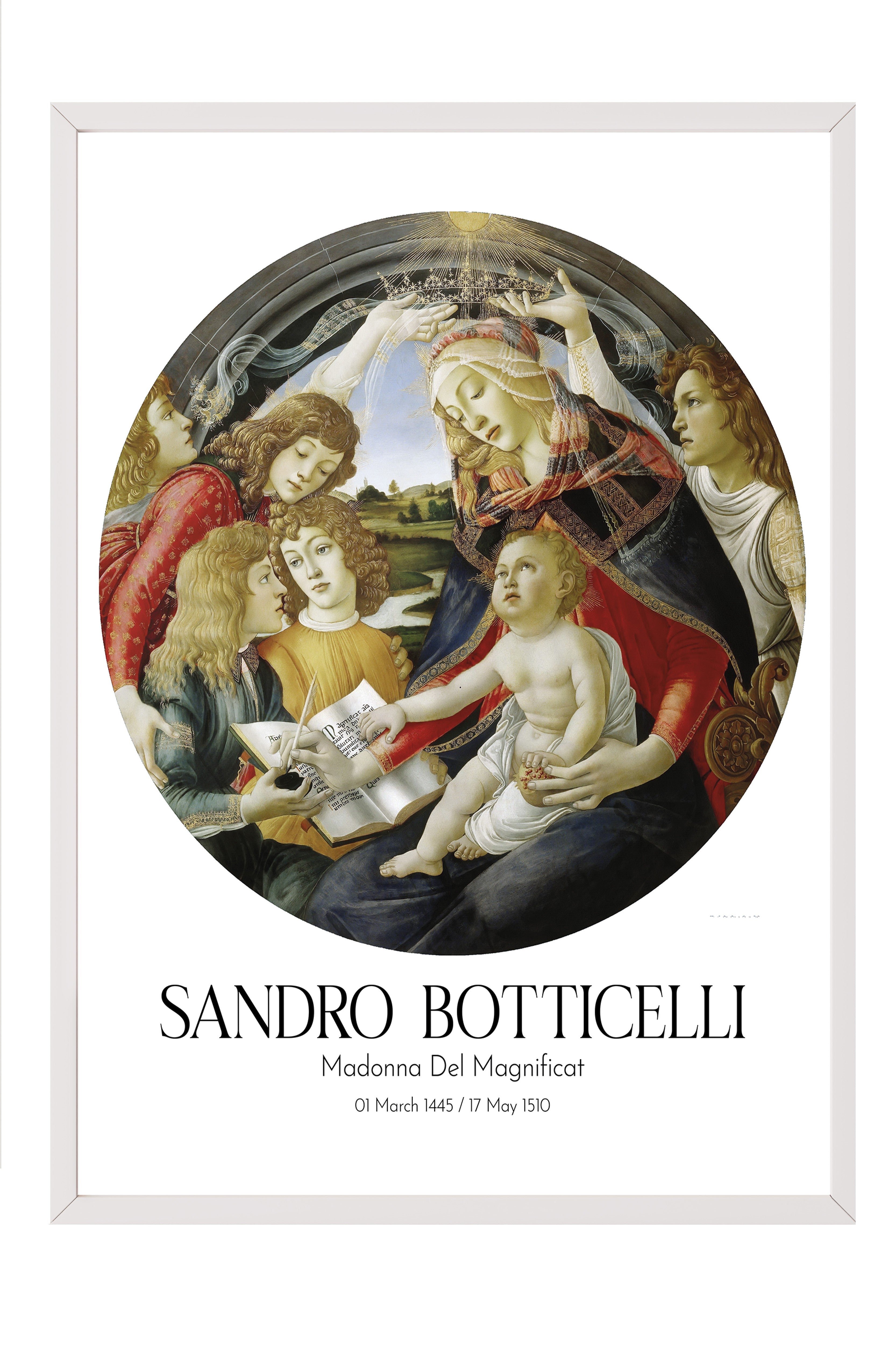 Sandro Botticelli - Madonna Del Magnificat, Beyaz Çerçeveli Tablo, Sanat Serisi NO:110750