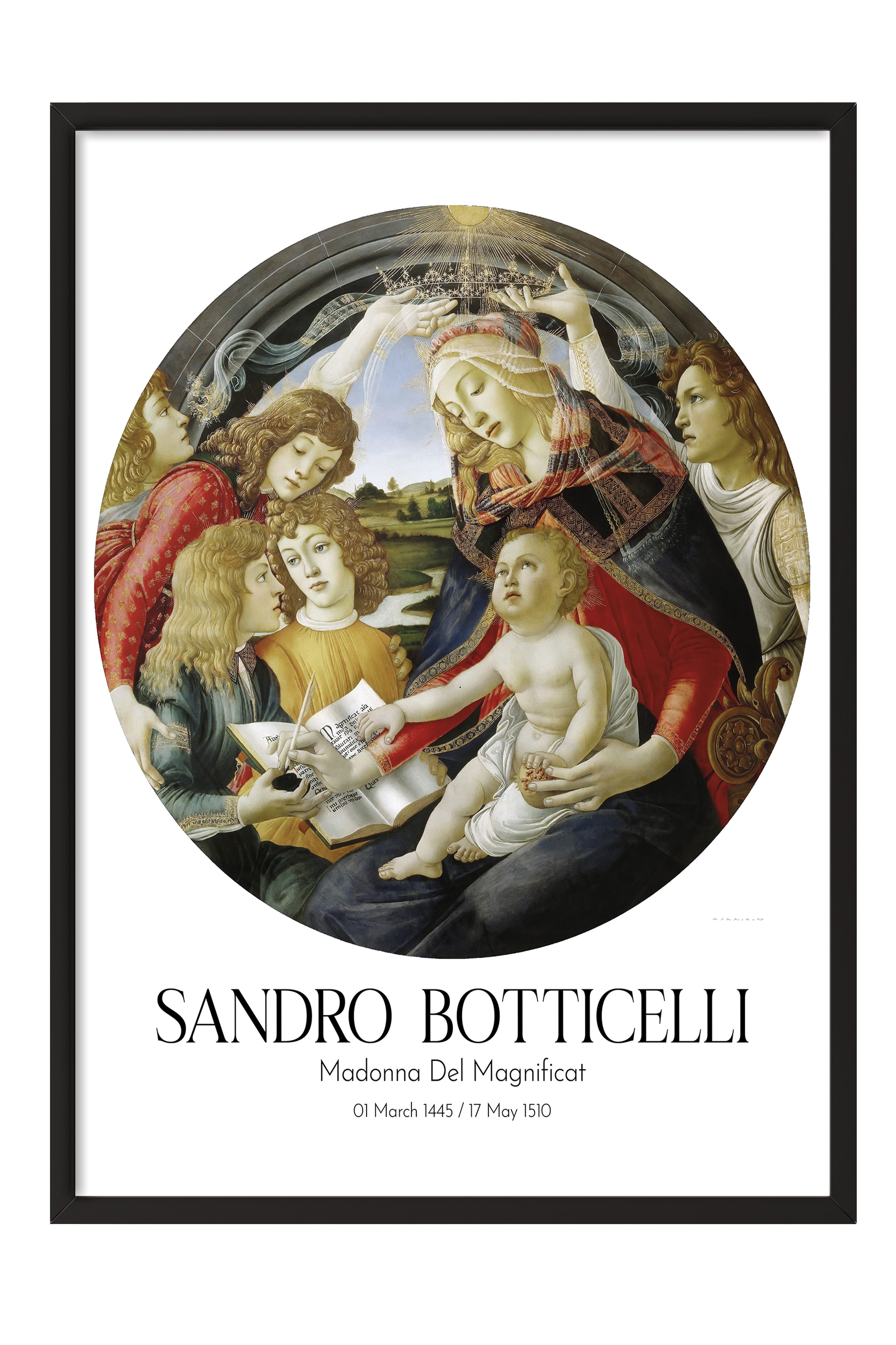 Sandro Botticelli - Madonna Del Magnificat, Siyah Çerçeveli Tablo, Sanat Serisi NO:110750