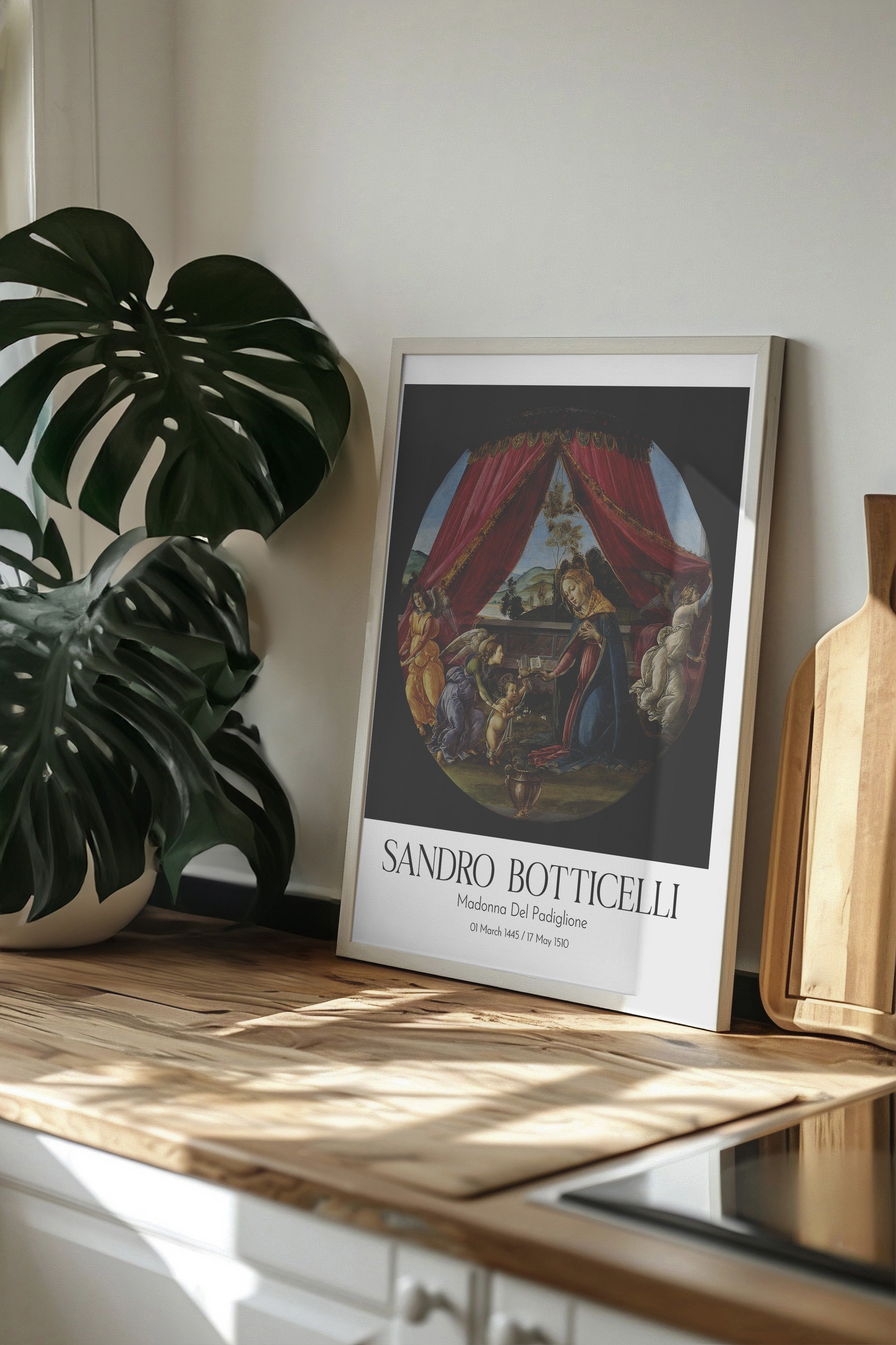 Sandro Botticelli - Madonna Del Padiglione, Beyaz Çerçeveli Tablo, Sanat Serisi NO:110748