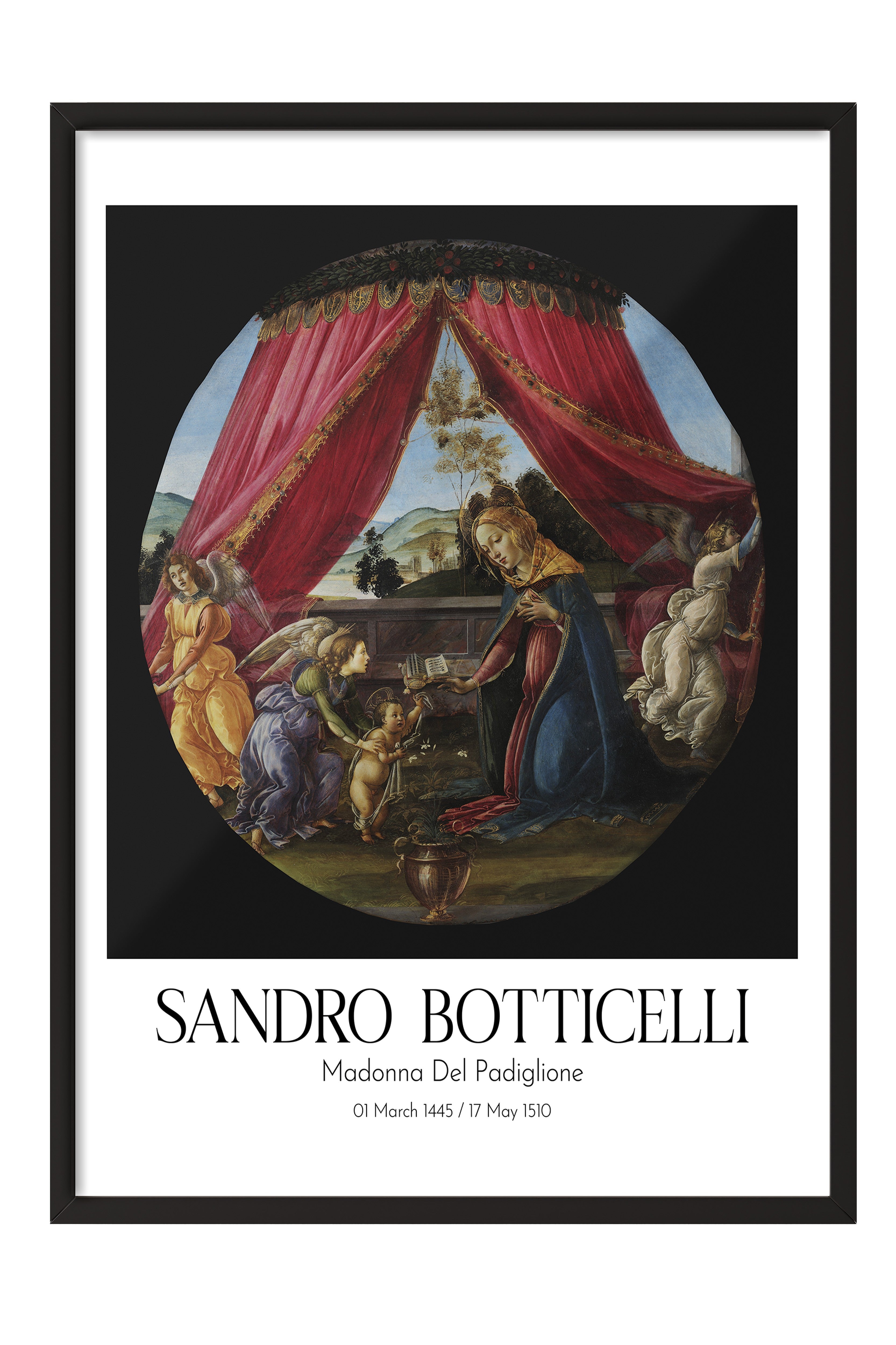 Sandro Botticelli - Madonna Del Padiglione, Siyah Çerçeveli Tablo, Sanat Serisi NO:110748