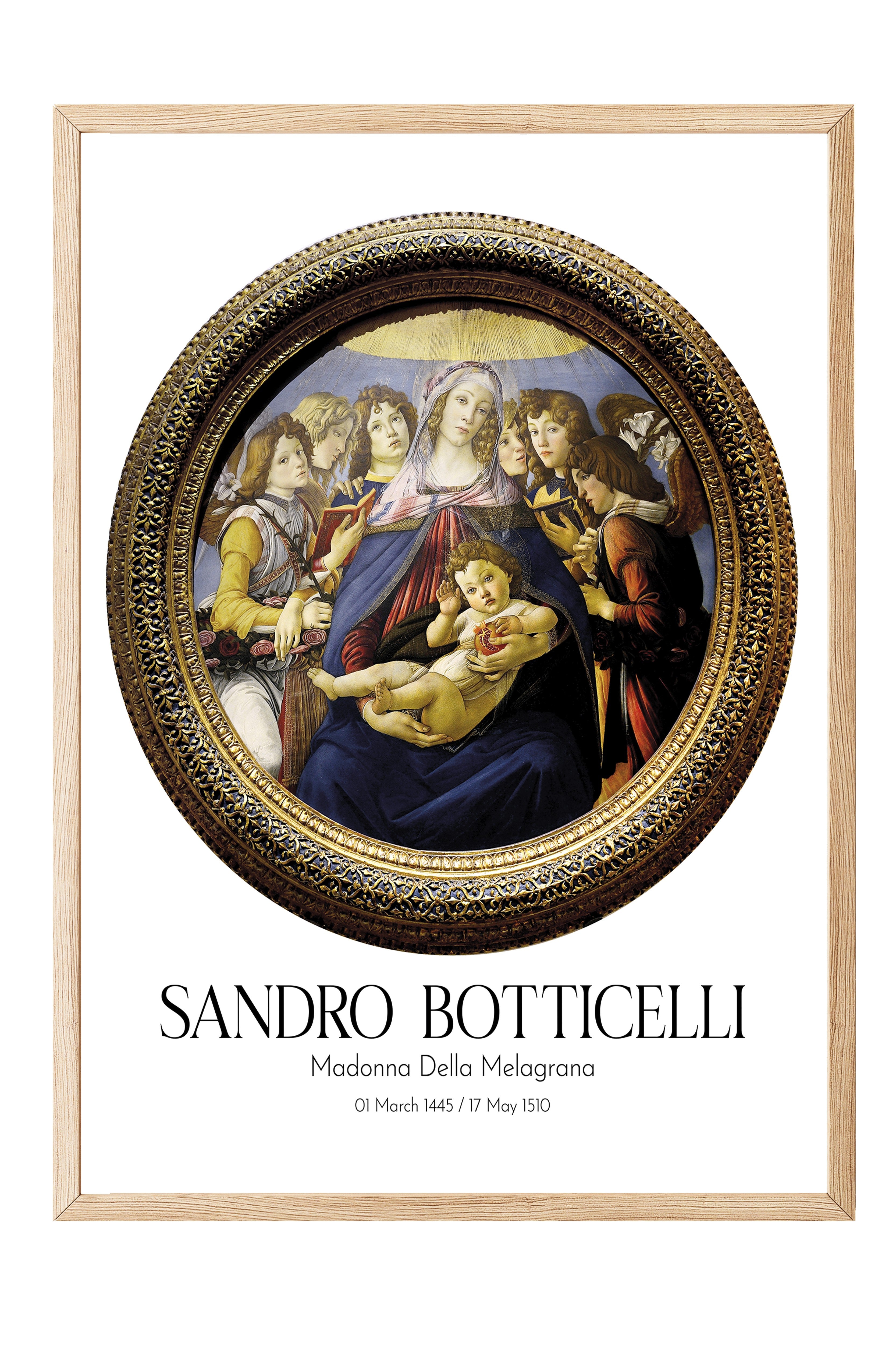 Sandro Botticelli - Madonna Della Melagrana, Ahşap Çerçeveli Tablo, Sanat Serisi NO:110749