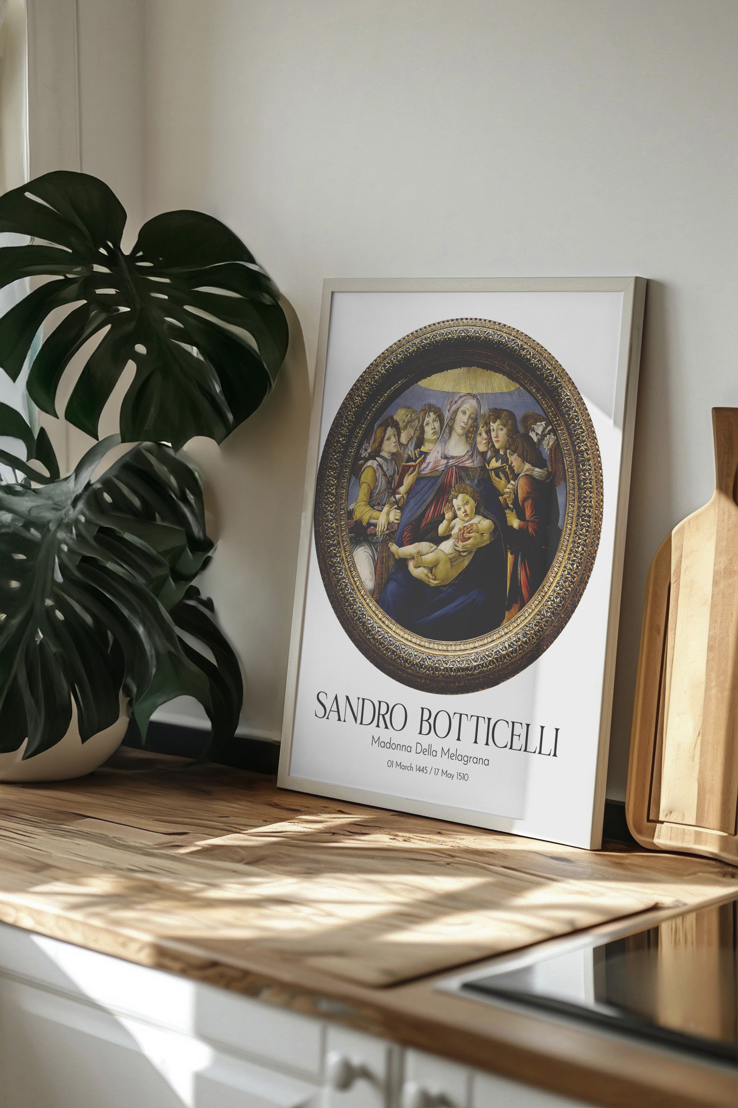 Sandro Botticelli - Madonna Della Melagrana, Beyaz Çerçeveli Tablo, Sanat Serisi NO:110749