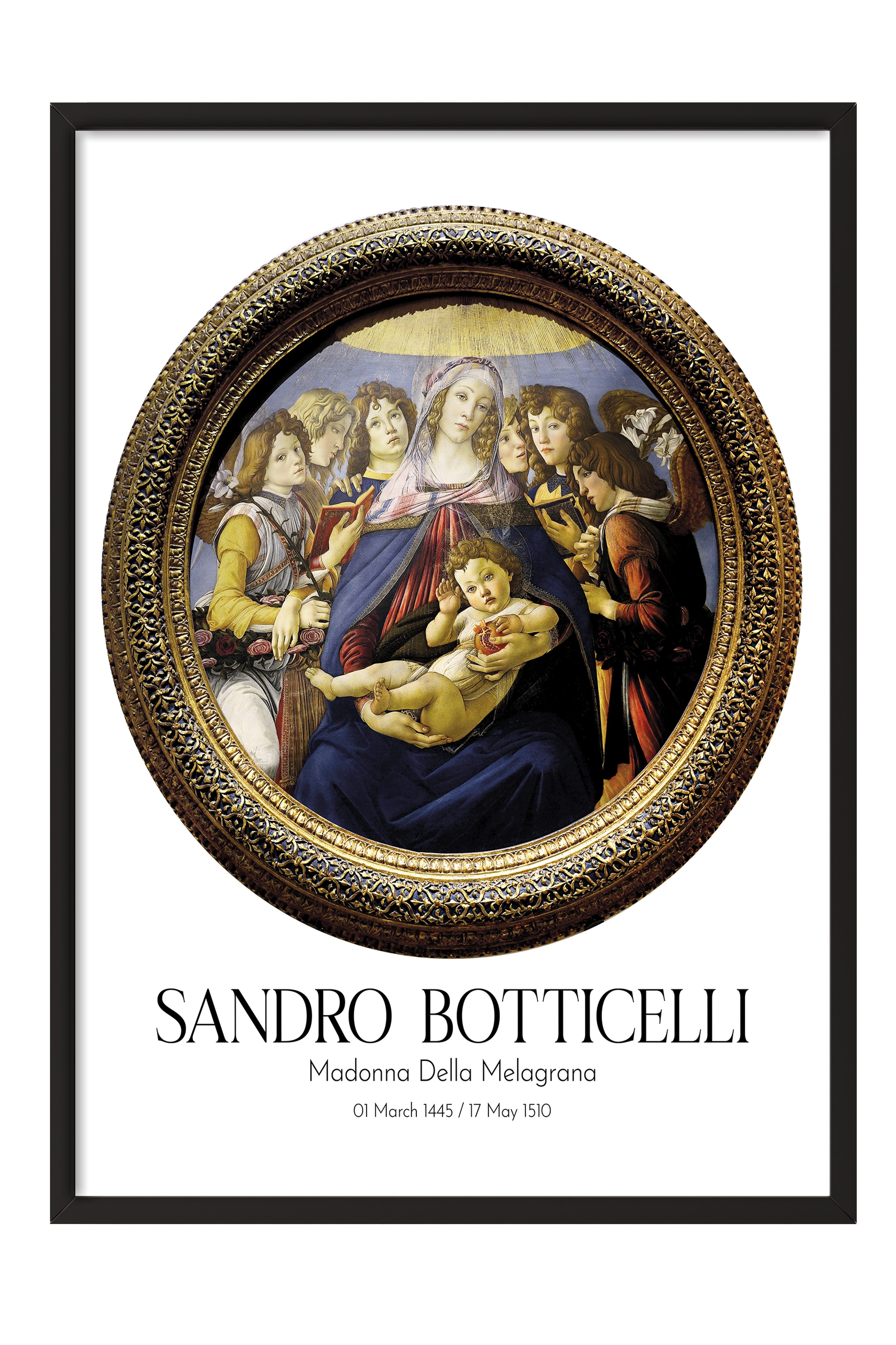 Sandro Botticelli - Madonna Della Melagrana, Siyah Çerçeveli Tablo, Sanat Serisi NO:110749