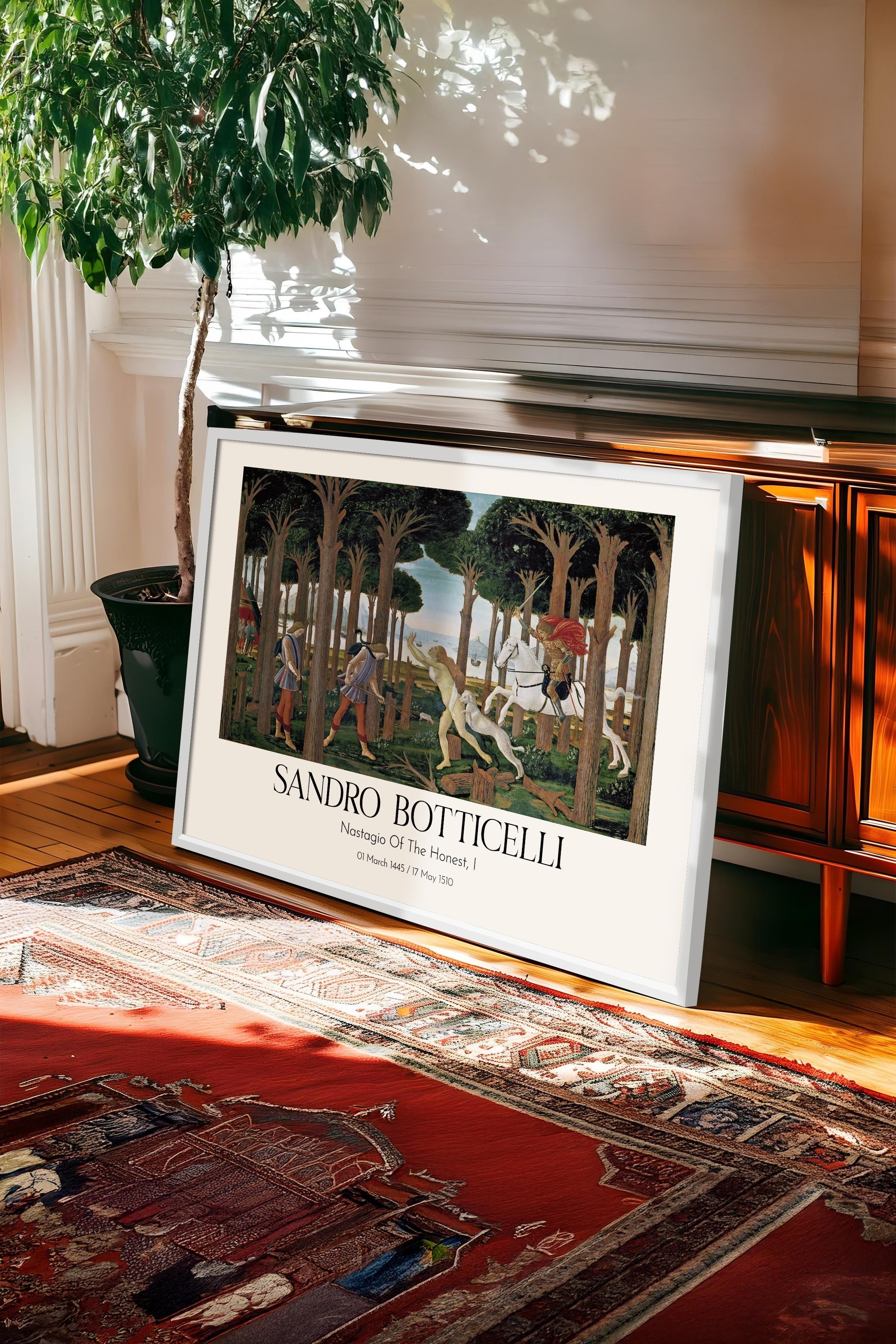 Sandro Botticelli - Nastagio Of The Honest, I, Beyaz Çerçeveli Tablo, Sanat Serisi NO:110767