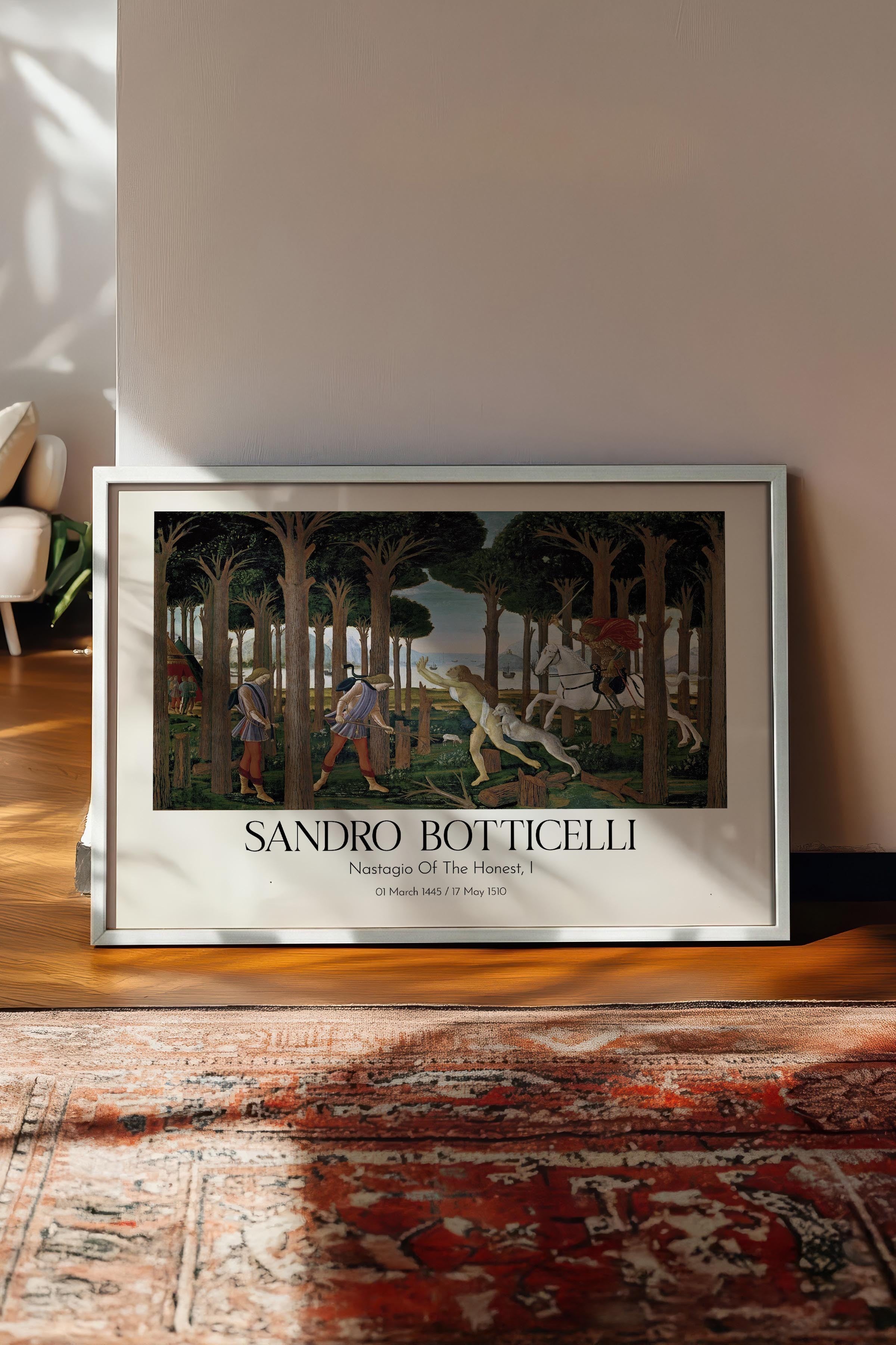 Sandro Botticelli - Nastagio Of The Honest, I, Beyaz Çerçeveli Tablo, Sanat Serisi NO:110767