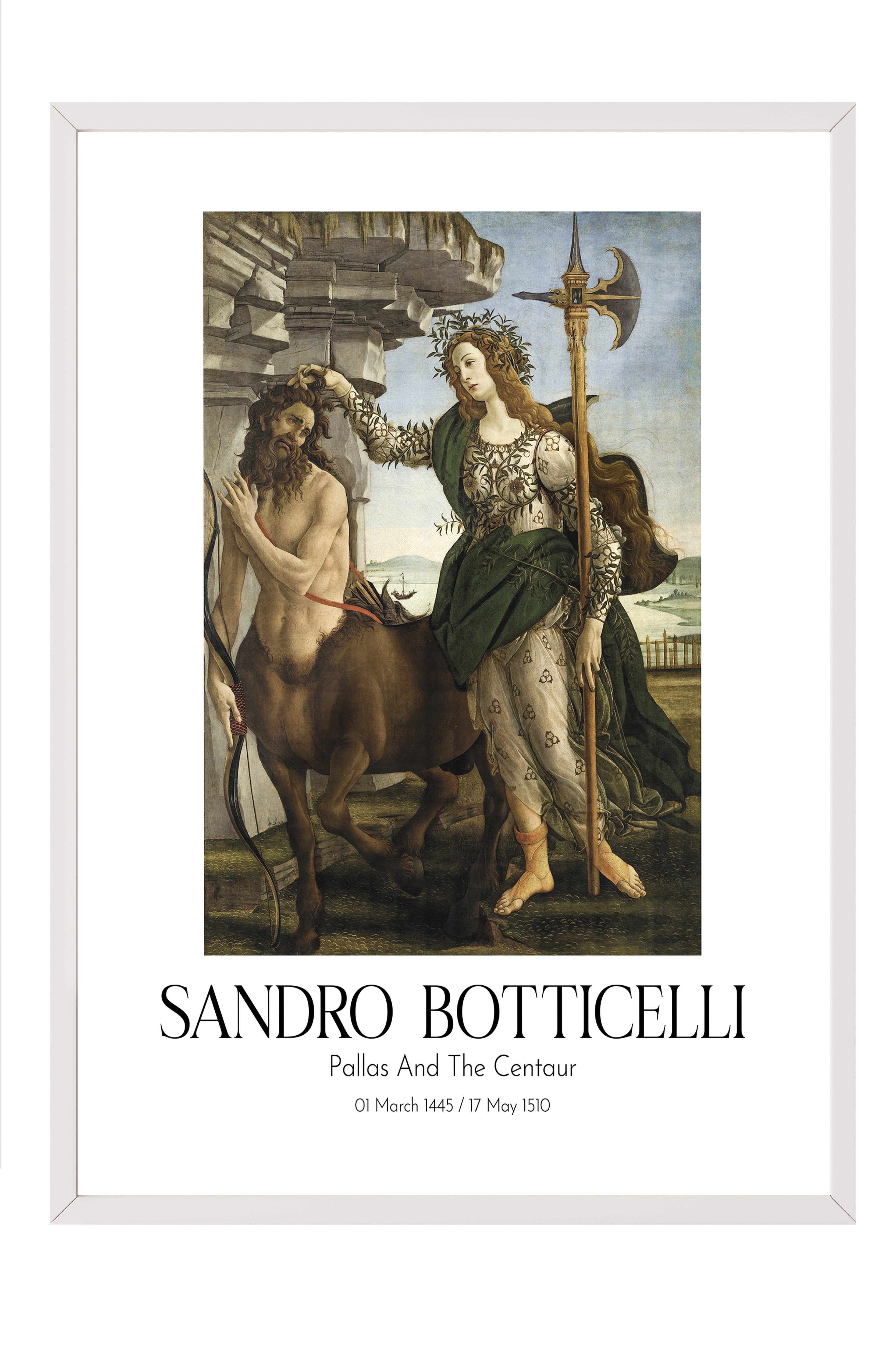 Sandro Botticelli - Pallas And The Centaur, Beyaz Çerçeveli Tablo, Sanat Serisi NO:110754