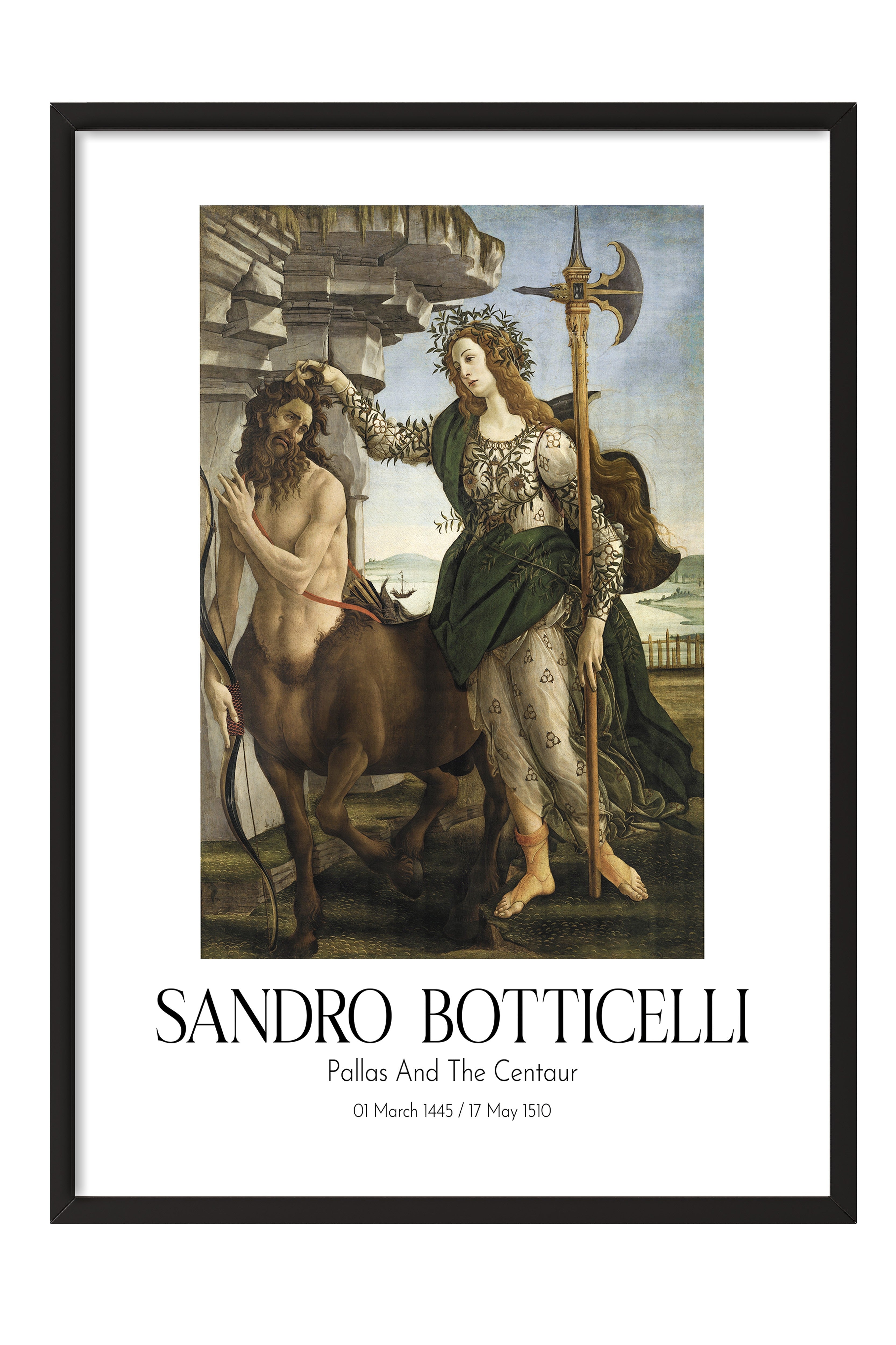 Sandro Botticelli - Pallas And The Centaur, Siyah Çerçeveli Tablo, Sanat Serisi NO:110754