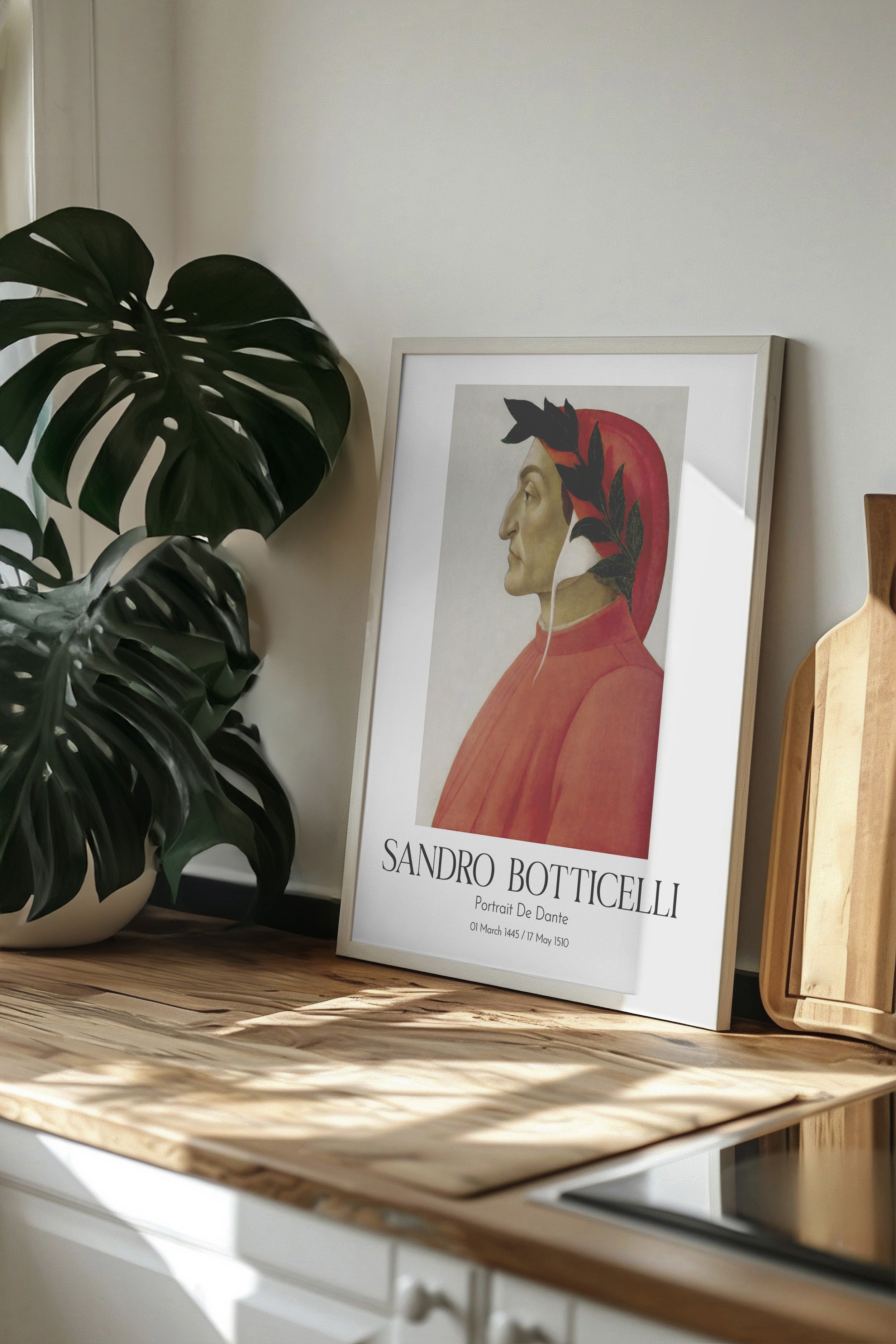 Sandro Botticelli - Portrait De Dante, Beyaz Çerçeveli Tablo, Sanat Serisi NO:110755
