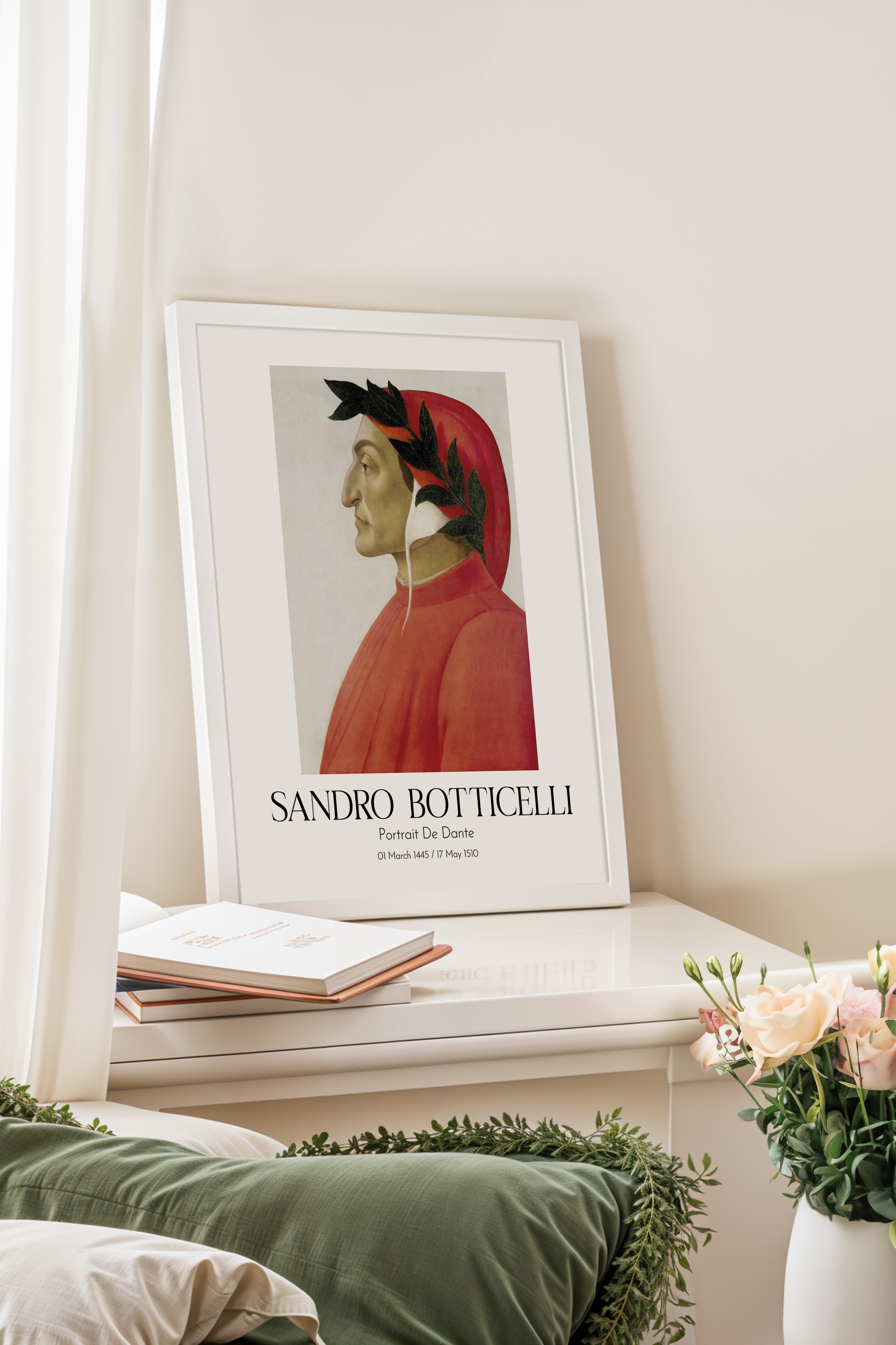 Sandro Botticelli - Portrait De Dante, Beyaz Çerçeveli Tablo, Sanat Serisi NO:110755