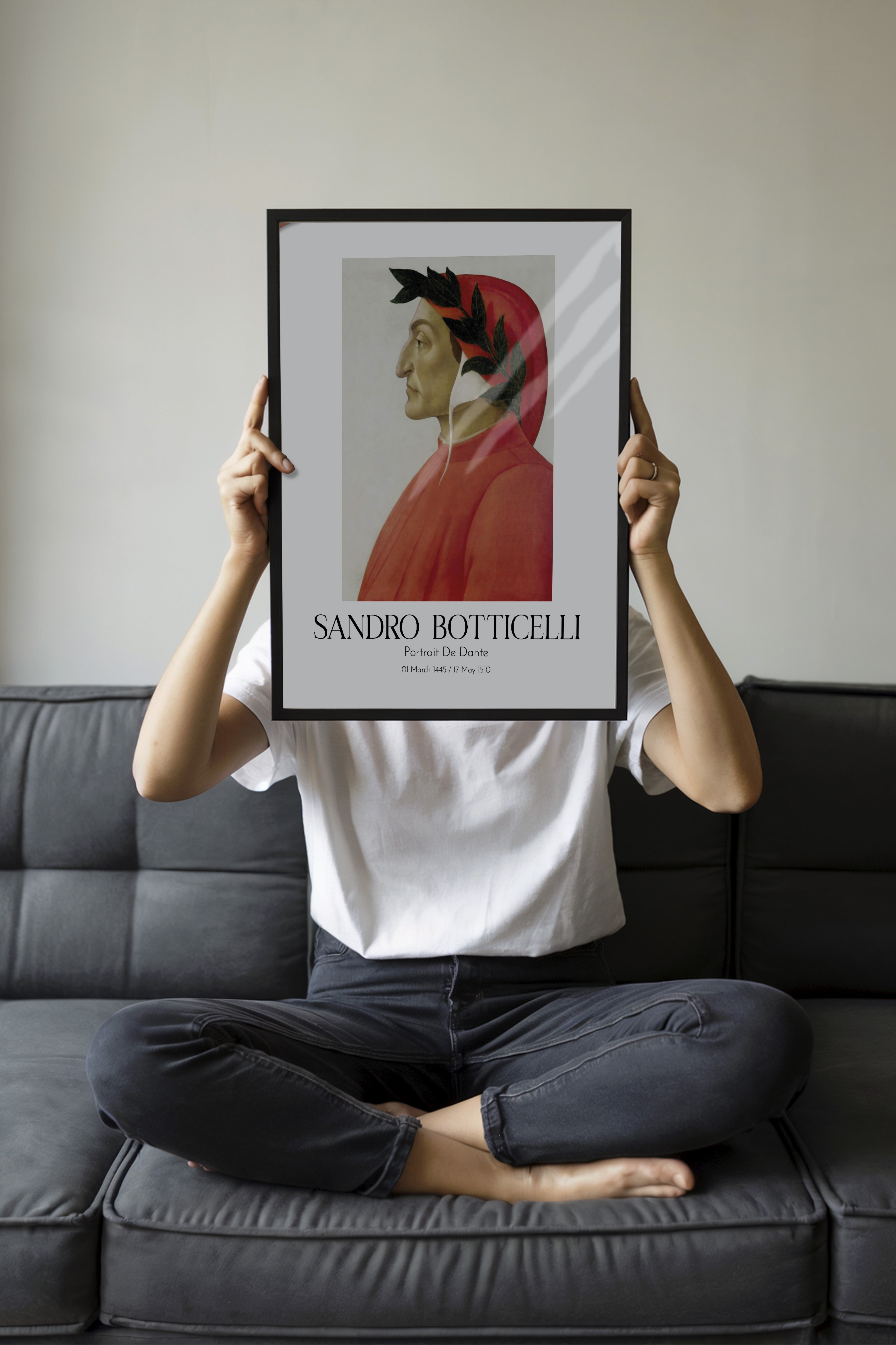 Sandro Botticelli - Portrait De Dante, Siyah Çerçeveli Tablo, Sanat Serisi NO:110755