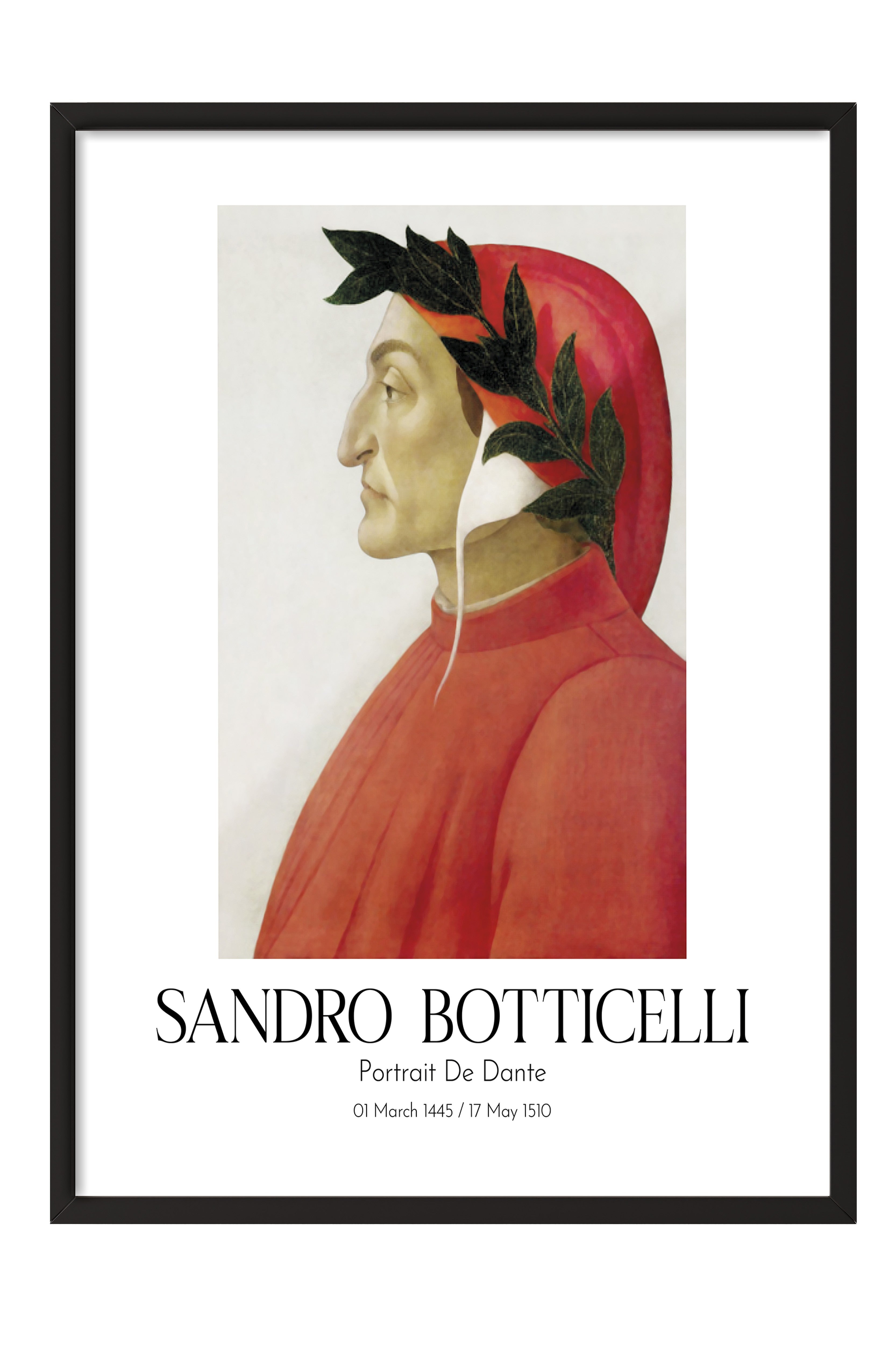 Sandro Botticelli - Portrait De Dante, Siyah Çerçeveli Tablo, Sanat Serisi NO:110755
