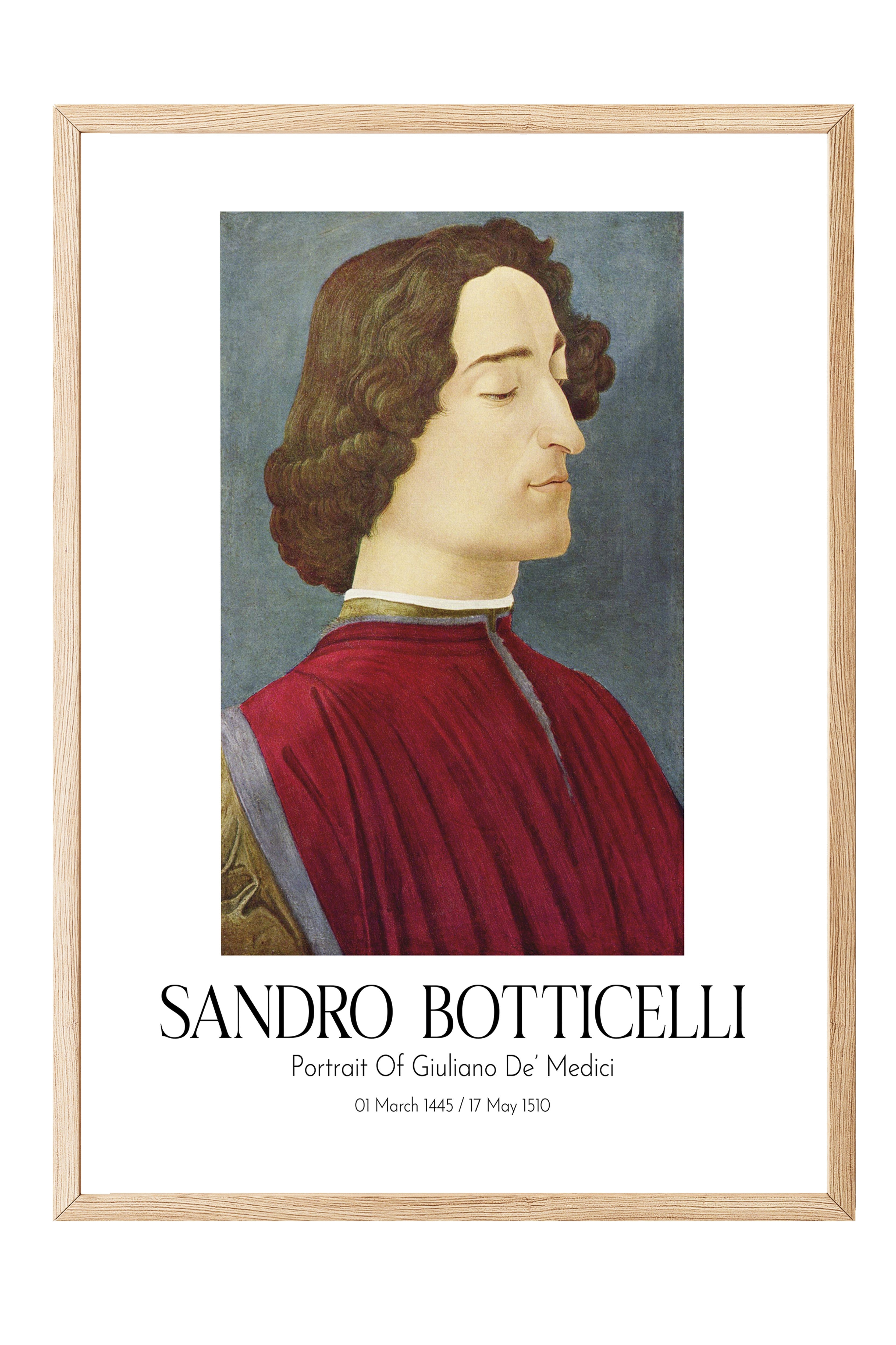 Sandro Botticelli - Portrait Of Giuliano De' Medici, Ahşap Çerçeveli Tablo, Sanat Serisi NO:110746