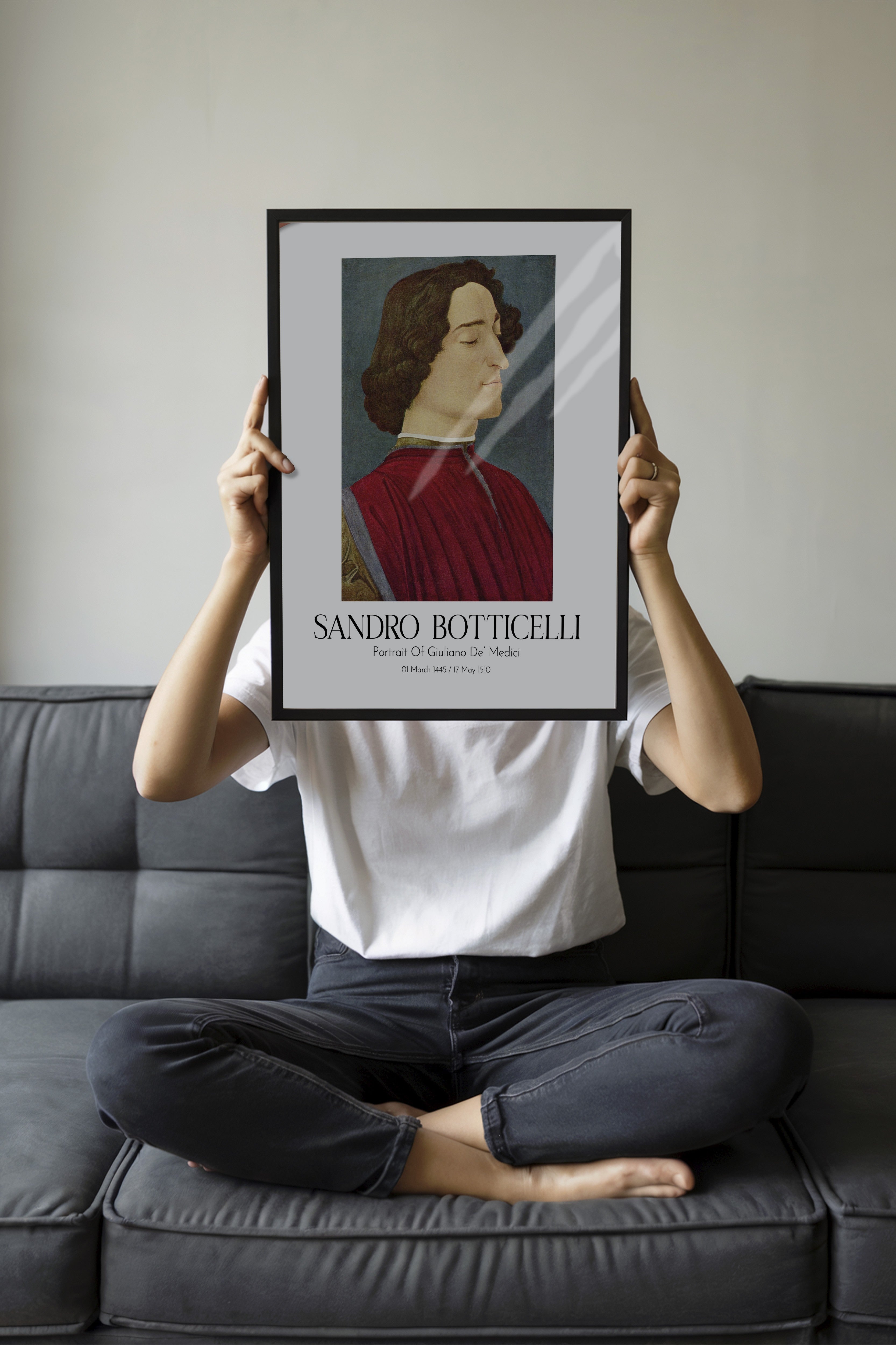 Sandro Botticelli - Portrait Of Giuliano De' Medici, Siyah Çerçeveli Tablo, Sanat Serisi NO:110746
