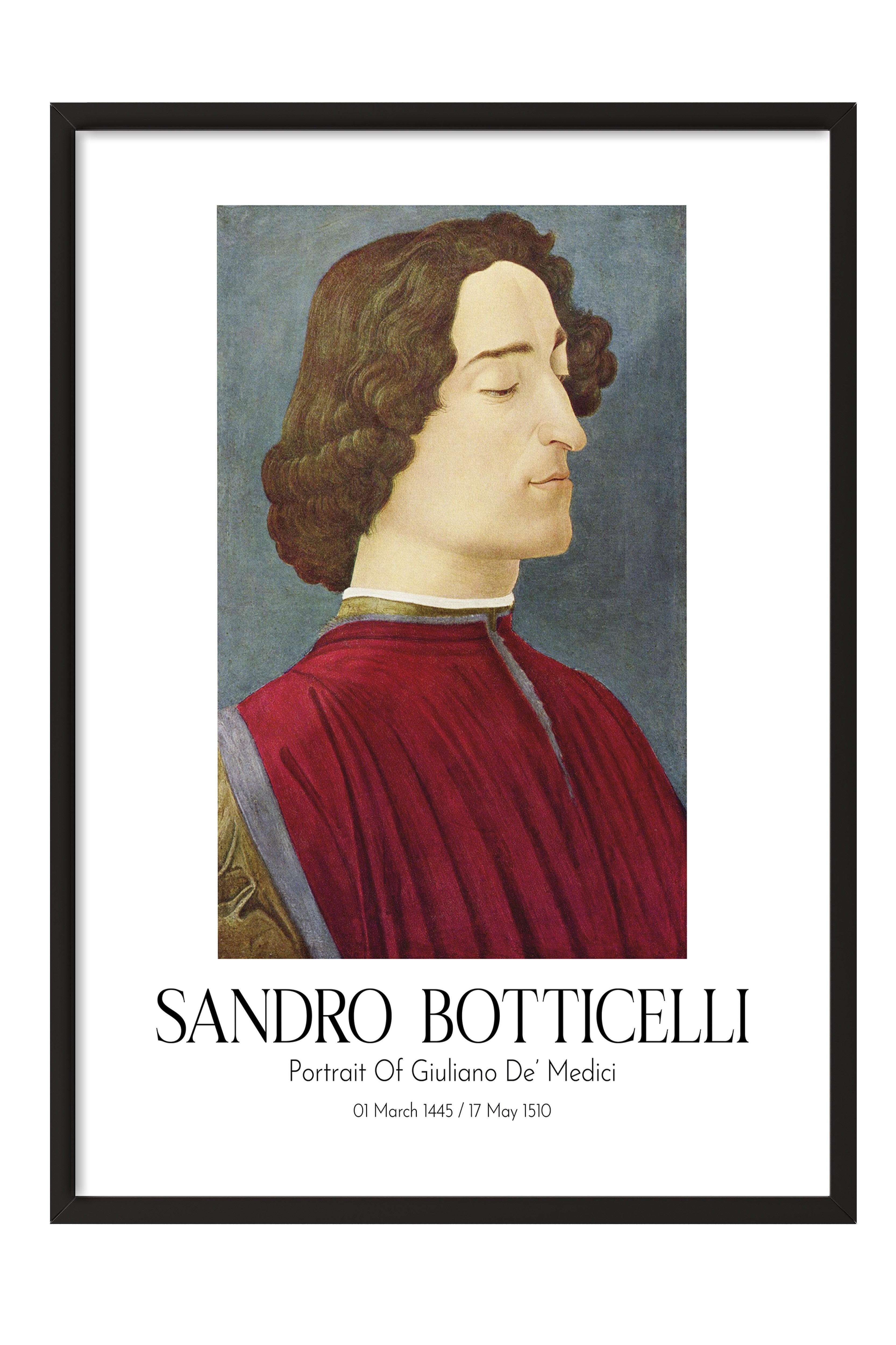Sandro Botticelli - Portrait Of Giuliano De' Medici, Siyah Çerçeveli Tablo, Sanat Serisi NO:110746