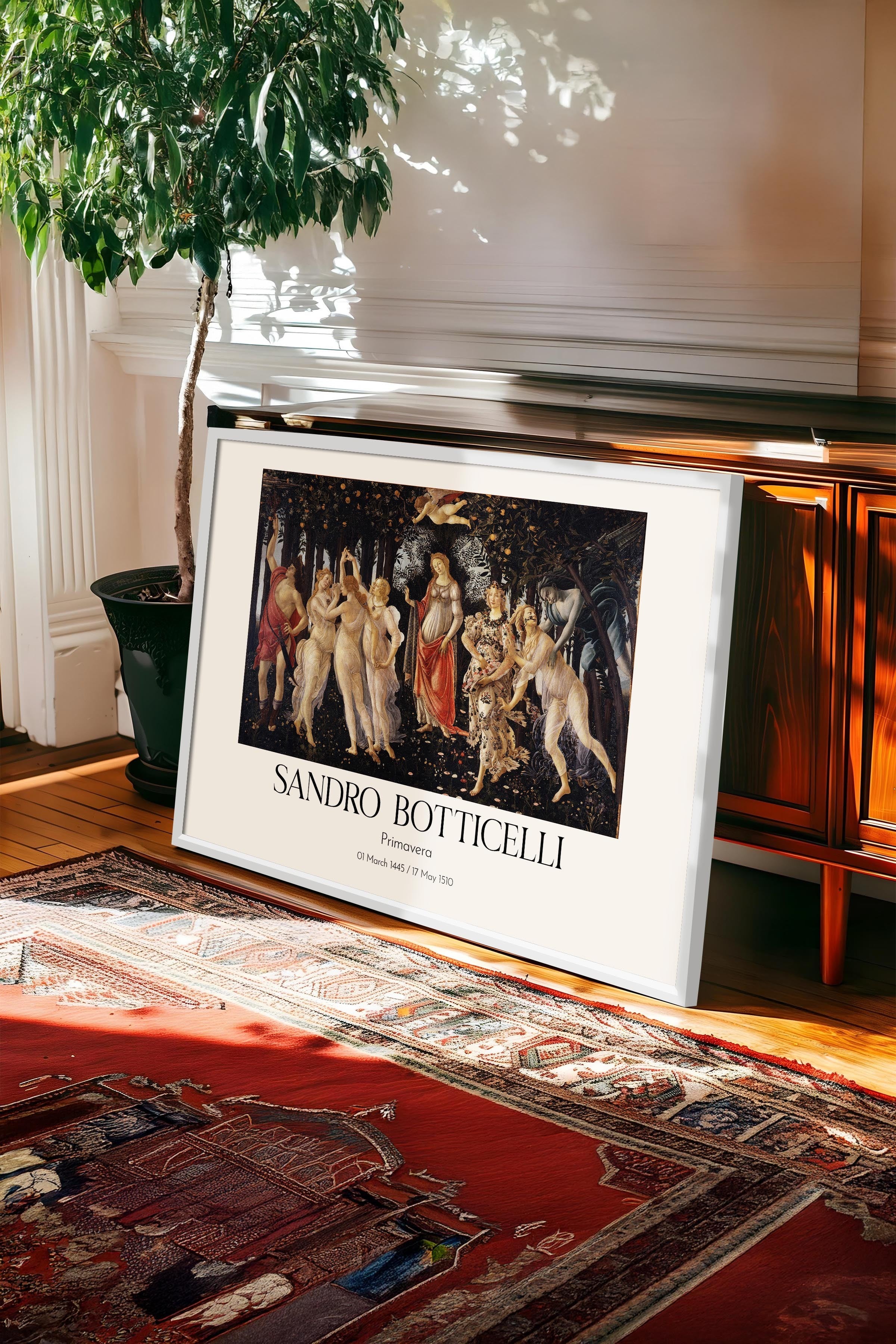 Sandro Botticelli - Primavera, Beyaz Çerçeveli Tablo, Sanat Serisi NO:110770