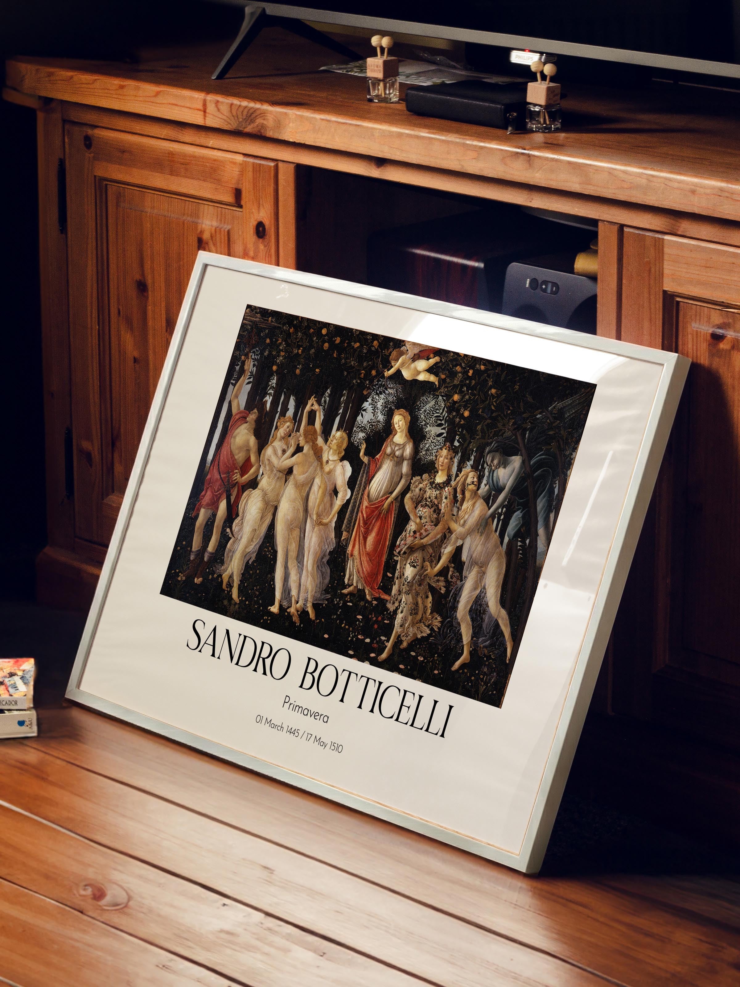 Sandro Botticelli - Primavera, Beyaz Çerçeveli Tablo, Sanat Serisi NO:110770
